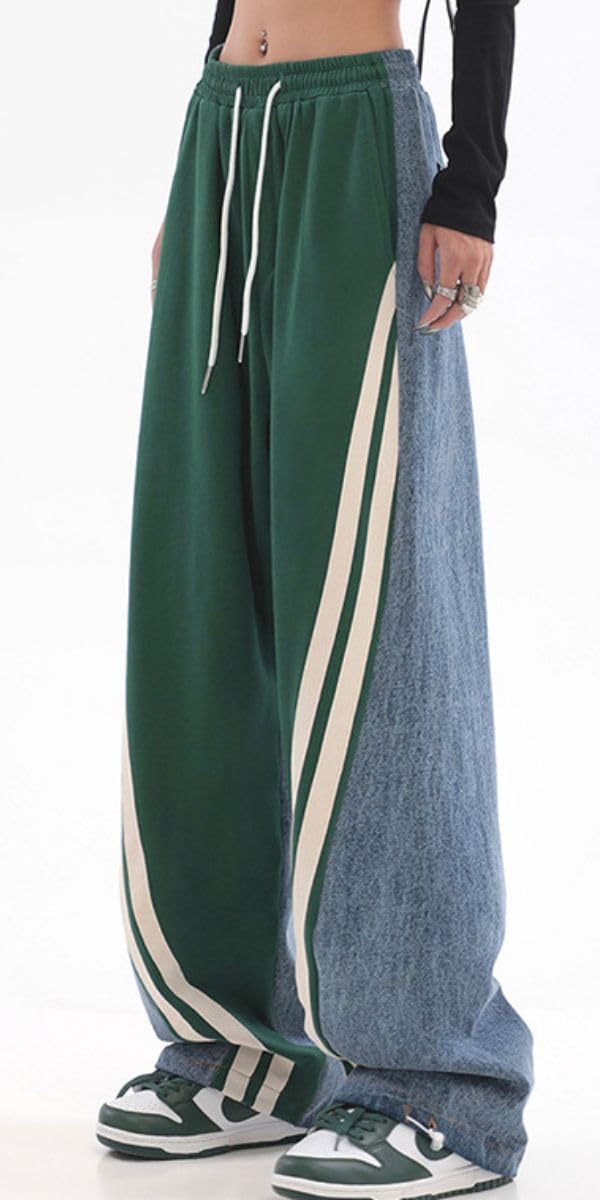 Trendy Women's High Waist Patchwork Jeans - Y2K Style Color Block Wide Leg Denim Pants with Side Stripes | Perfect for Casual Outfits, Streetwear & Retro Fashion Looks