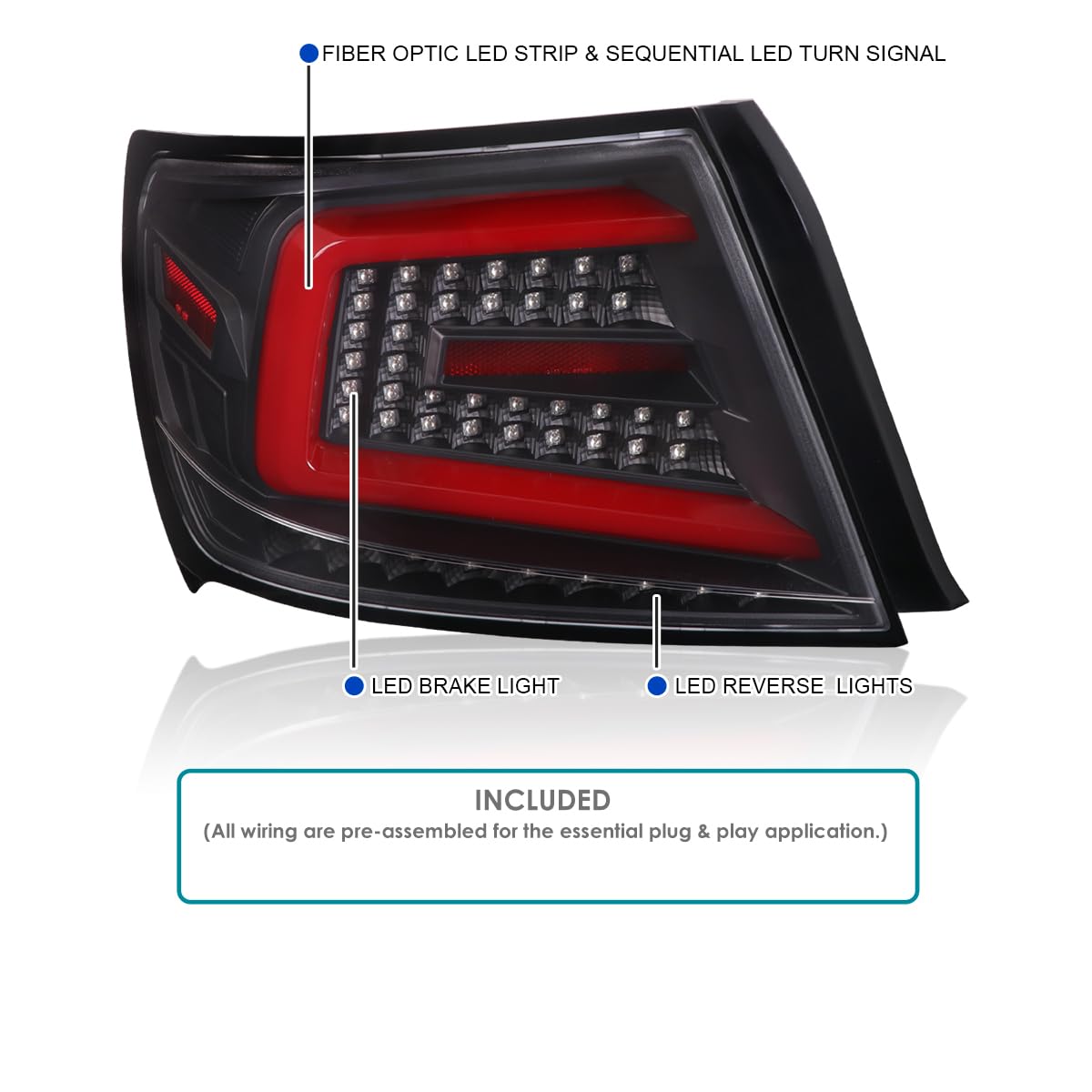 Spec-D Tuning Black Sequential LED Tail Lights with Red LED Bar for 2008-2011 Subaru Impreza & WRX - Left & Right Pair Assembly - Upgrade Your Car's Rear Style & Safety for Night Driving