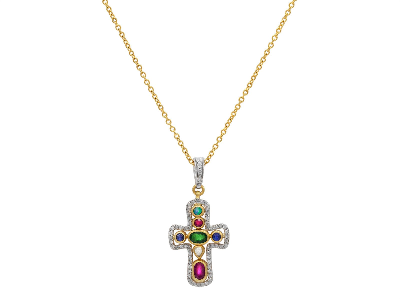 Elegant Mixed Stone & Diamond Cross Pendant Necklace for Women - Perfect for Church, Weddings & Everyday Faith Jewelry