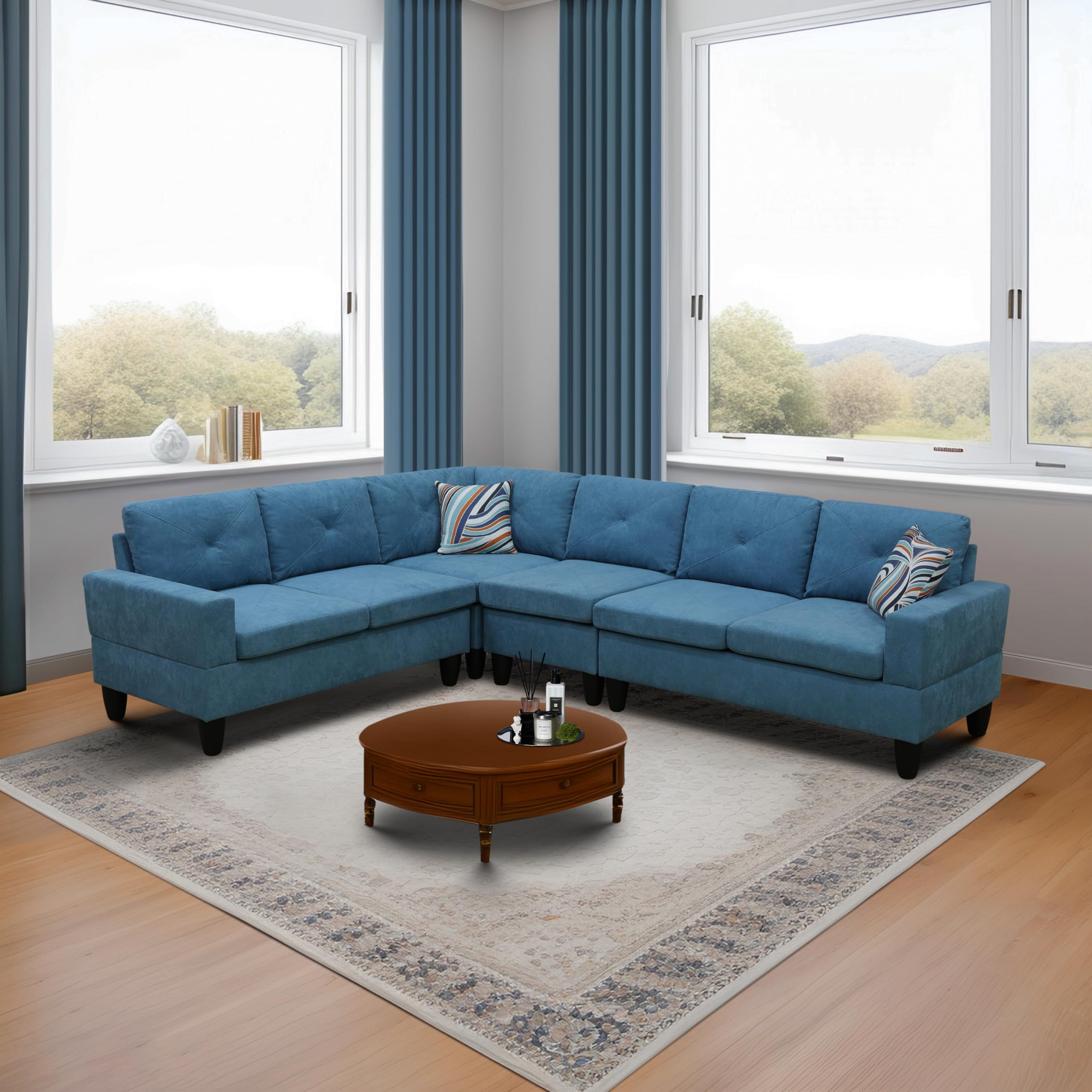 NicBex 4-Piece Modern Velvet Living Room Set - Blue Modular Sectional Sofa & Loveseat | Contemporary Furniture for Small Spaces & Apartments | Perfect for Entertaining & Family Movie Nights