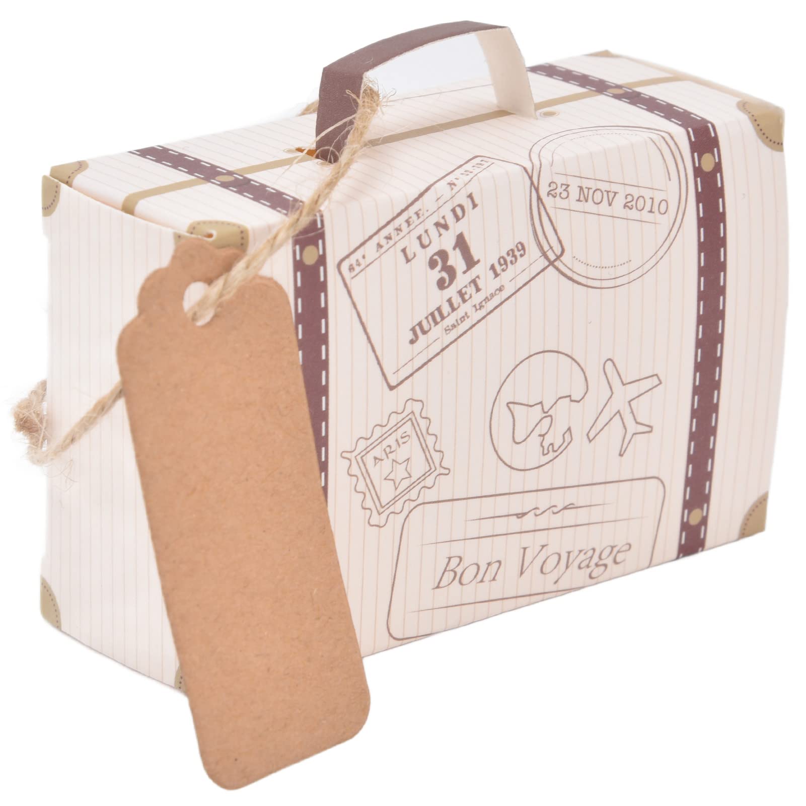 Yaleech 50-Piece Vintage Suitcase-Shaped Candy Boxes - Travel Theme Wedding Party Favors, Birthday Gift Bags, Kraft Paper Treat Boxes for Guests, Bridal Showers & Baby Showers - Perfect for Wedding Receptions, Anniversary Celebrations & Holiday Parties