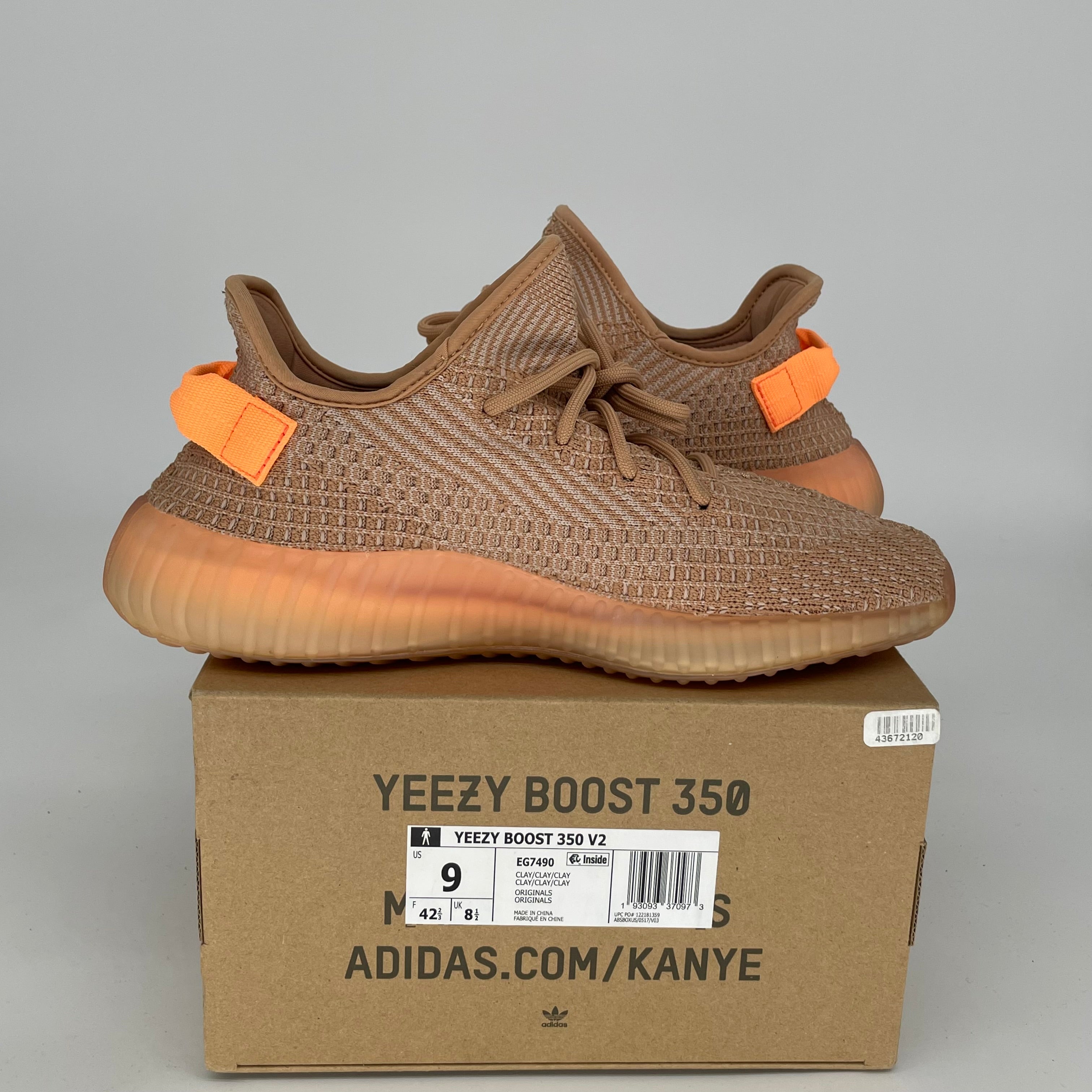 Adidas Yeezy Boost 350 V2 Clay Sneakers - Men's Size 9 (EG7490) | Comfortable Running Shoes for Gym, Jogging & Casual Wear