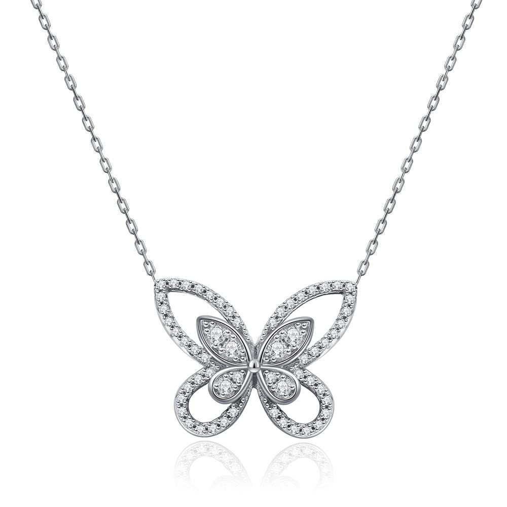925 Sterling Silver Butterfly Pendant Necklace with 5A Cubic Zirconia - Elegant Shine Jewelry for Women, Girls & Wife - Perfect Birthday Gift - 40+3cm Silver Chain - Ideal for Weddings, Anniversaries & Special Occasions