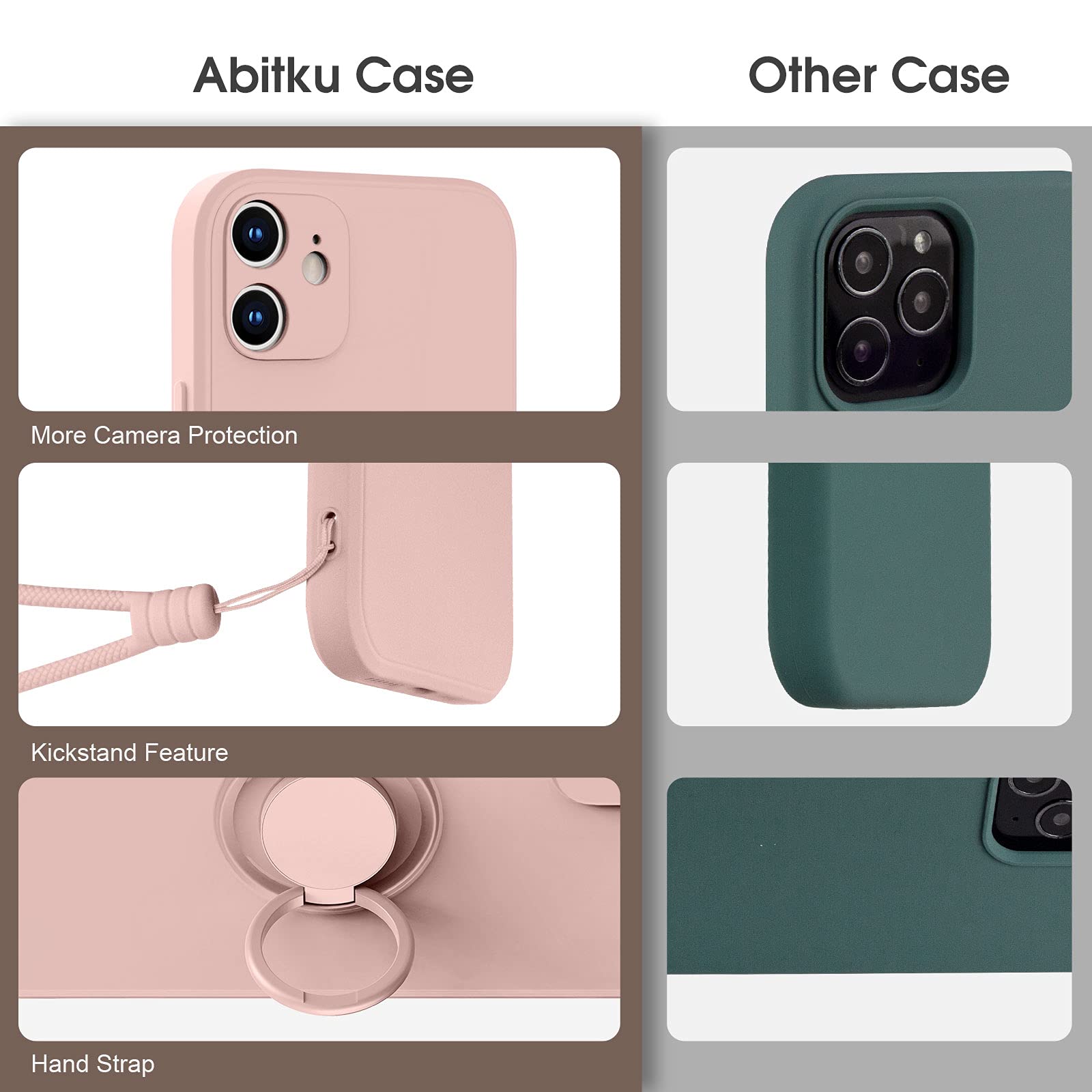 ABITKU iPhone 12 Case [6.1 inch 2020] - Premium Silicone Protective Cover with 360° Rotating Ring Kickstand & Magnetic Car Mount, Soft Microfiber Lining (Pink) | Perfect for Work, Travel & Everyday Use