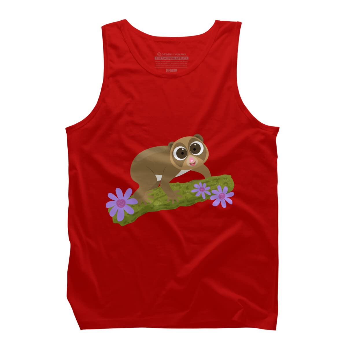 Design By Humans Men's Cute Happy Slow Loris on Branch Cartoon Tank Top - Funny Animal Graphic Tee for Casual Wear & Gifts