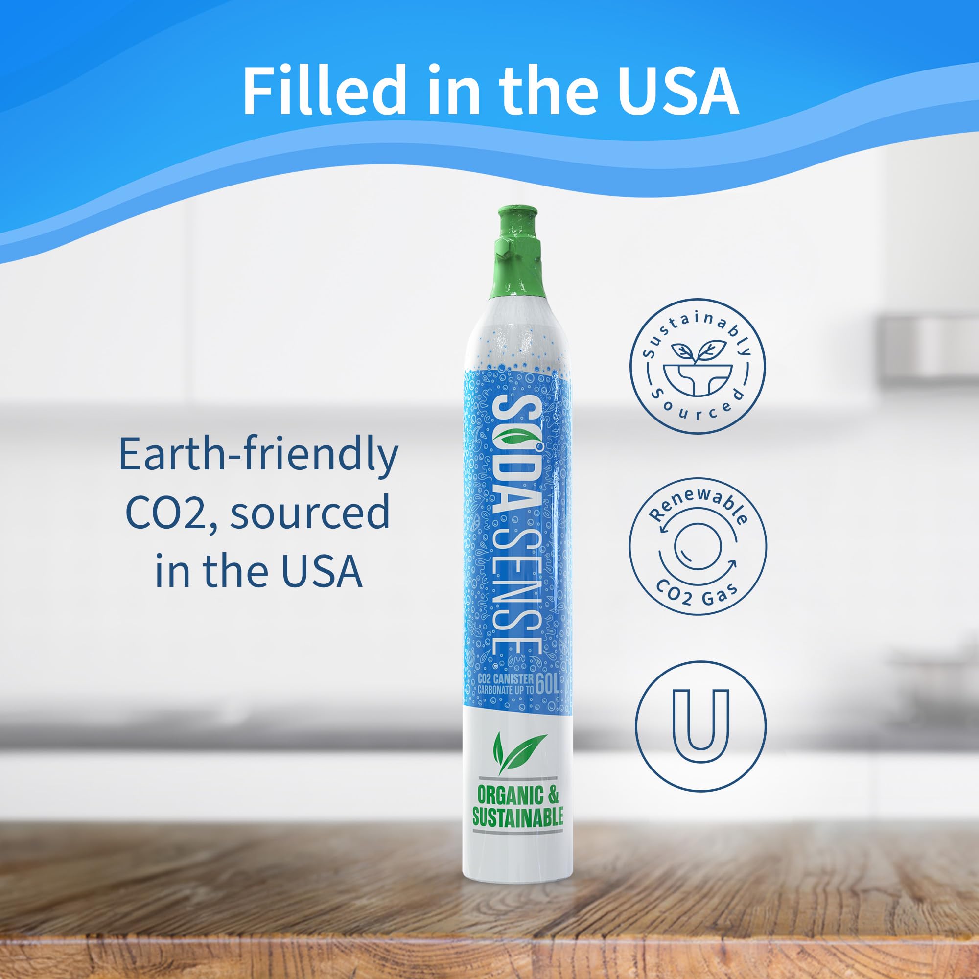 Soda Sense 60L Threaded CO2 2 Pack Canister Refill - Compatible with SodaStream & All Screw-In Soda Makers (Excludes ART, TERRA & DUO) - Perfect for Home Carbonation & Sparkling Water Drinks