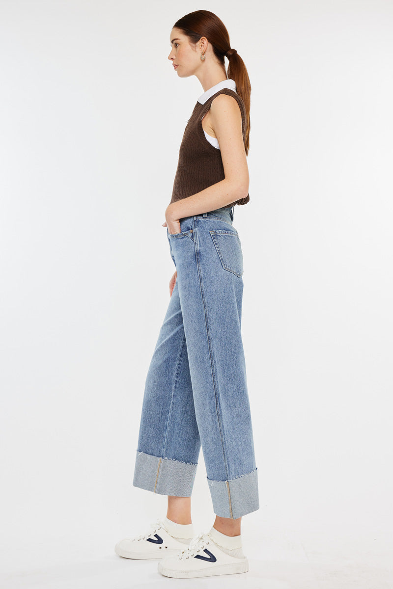 Alfie 90's Vintage High Waisted Cropped Wide Leg Jeans for Women - Retro Denim Pants for Casual Outfits & Streetwear Fashion