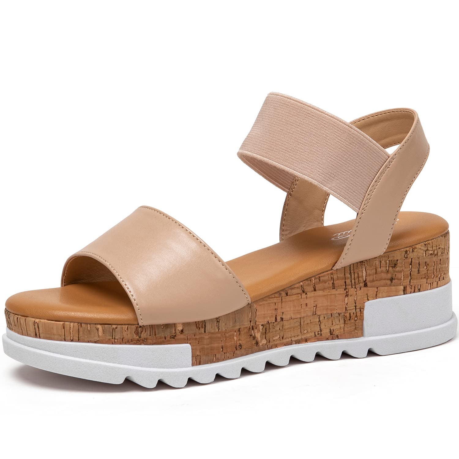 Katliu Women's Wedge Platform Sandals with Elastic Ankle Strap - Cork Sole Summer Shoes for Beach, Vacation & Casual Outfits