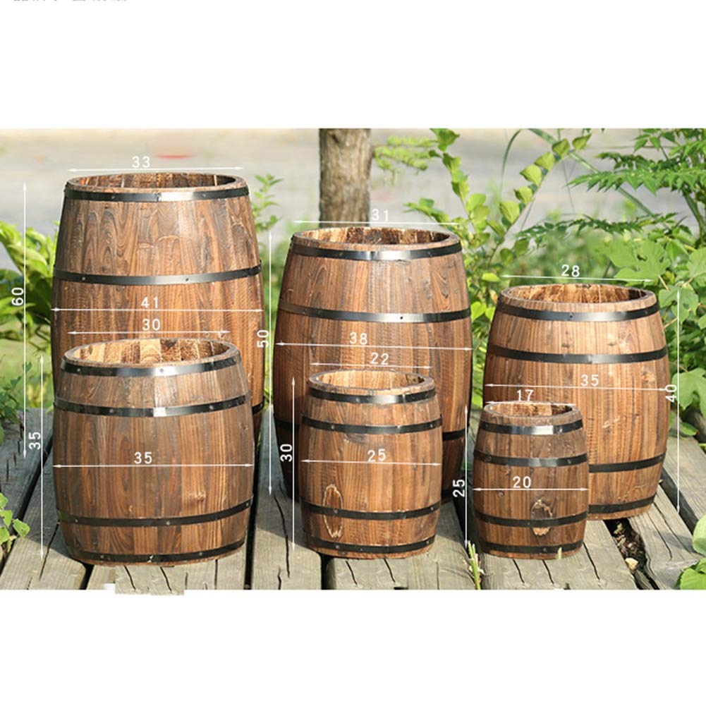 GZHENH Half Barrel Flower Planter Pot - Retro Wine Barrel Style Weather-Resistant Garden Decor (30x35cm, Brown) - Perfect for Patio, Balcony & Outdoor Plant Displays