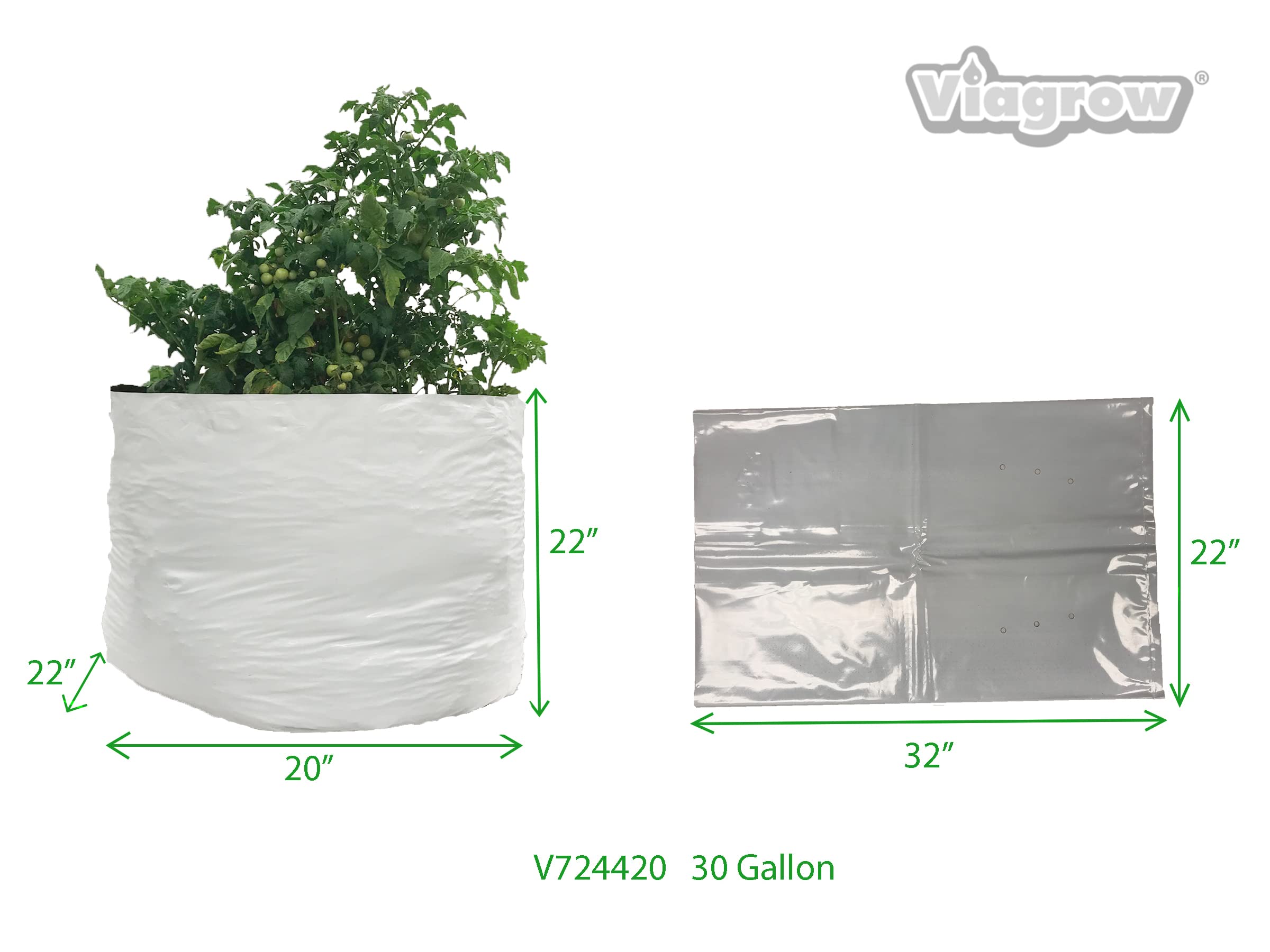 Viagrow 30 Gallon Thick Plastic Grow Bags - 10 Pack for Potting, Seedlings & Rooting | Heavy Duty Plant Containers for Indoor/Outdoor Gardening, Hydroponics & Urban Farming