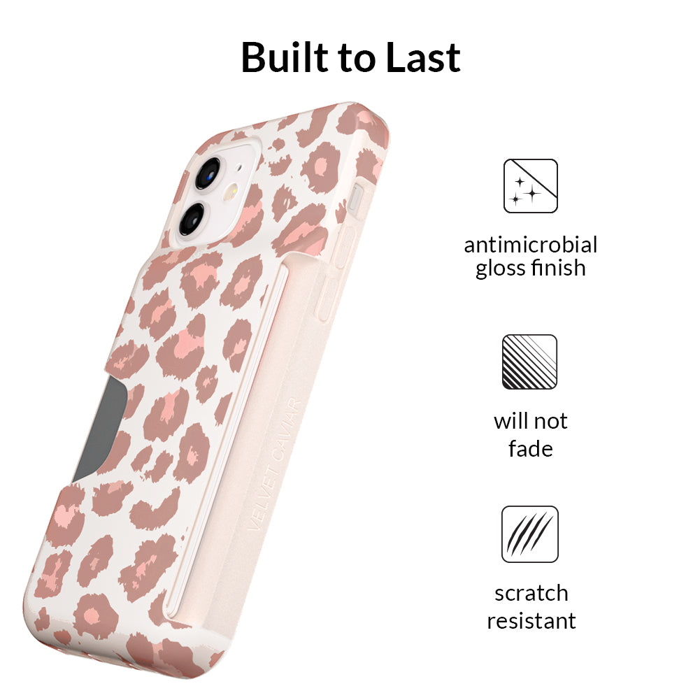 Blush Leopard Print iPhone Wallet Case - Slim Protective Cover with Card Holder for iPhone 13/14/15 Pro Max - Perfect for Everyday Use, Travel & Shopping