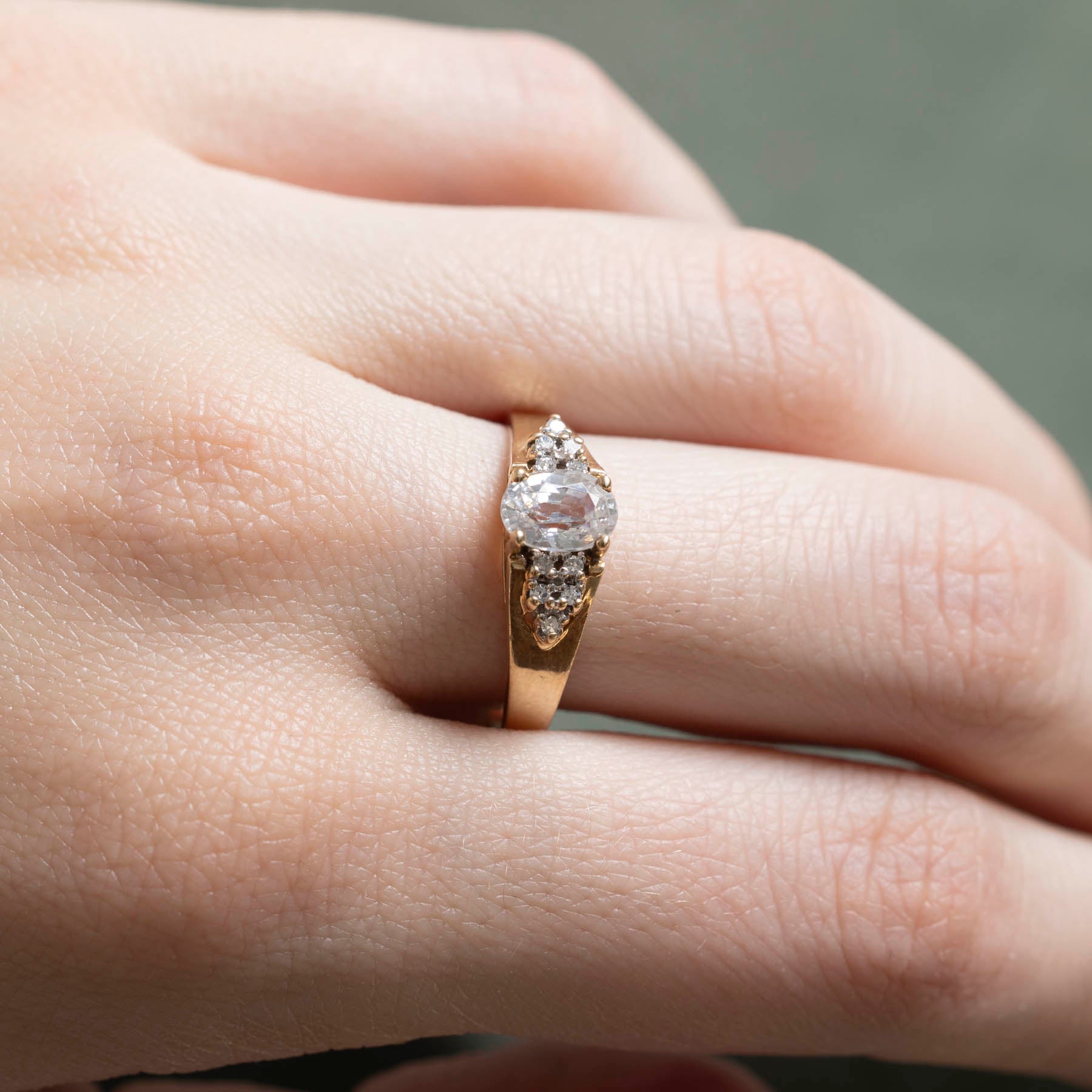 1.30ct Zircon & 0.06ctw Diamond Tapered Ring - Size 9 | Elegant Wedding Band, Anniversary Gift for Her, Engagement Jewelry