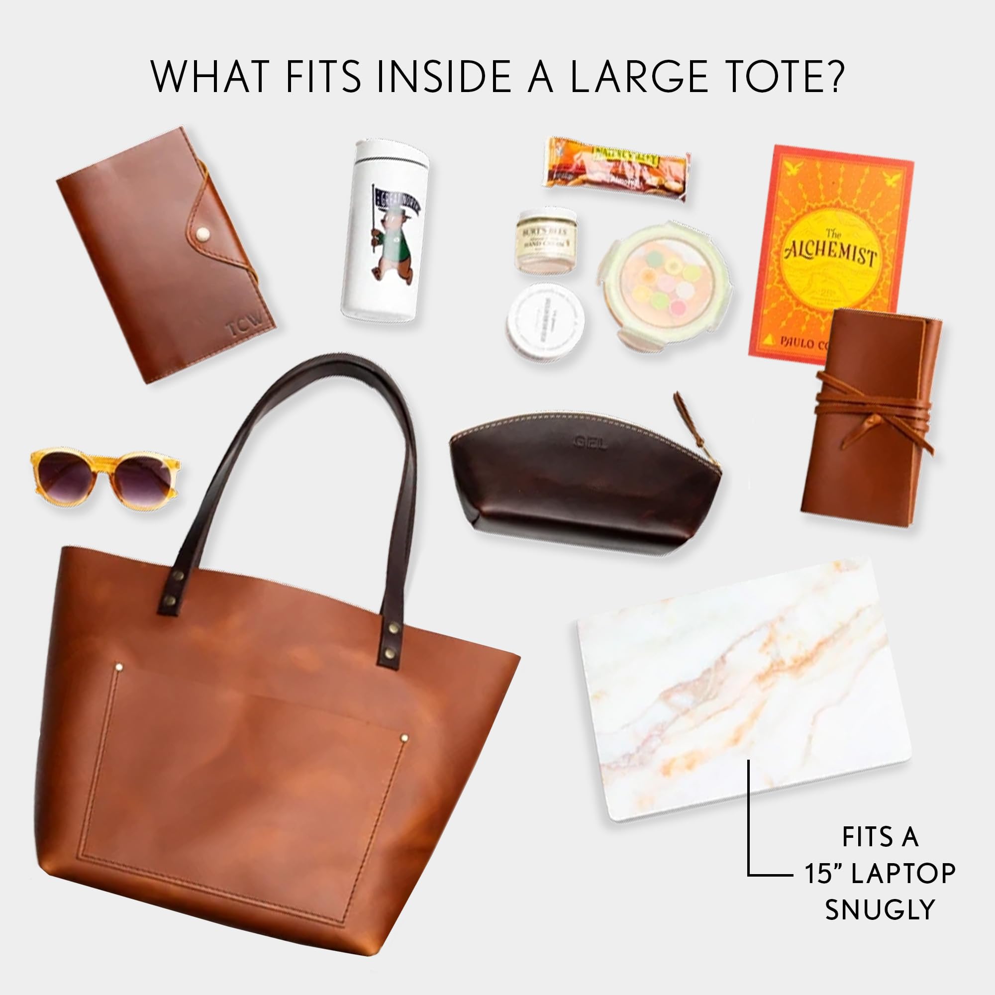 Portland Leather Goods Classic Tote Bag - Handmade Genuine Leather, Durable Unlined Women's Shoulder Bag with Interior & Exterior Pockets - Perfect for Work, Travel & Everyday Use