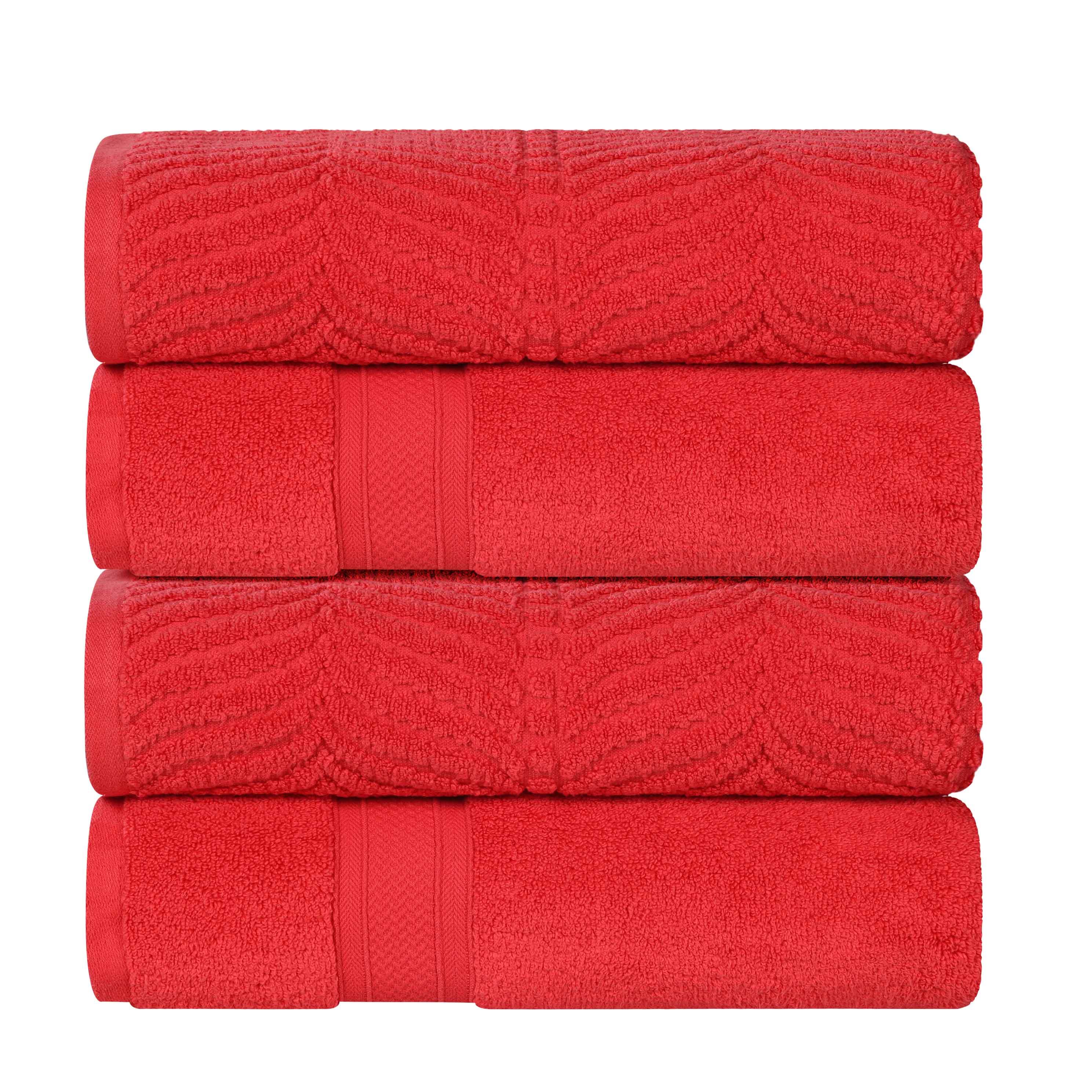 Premium Zero Twist Cotton Bath Towel Set of 4 - Soft & Absorbent Solid & Jacquard Chevron Design for Luxury Bathroom, Spa, and Guest Use