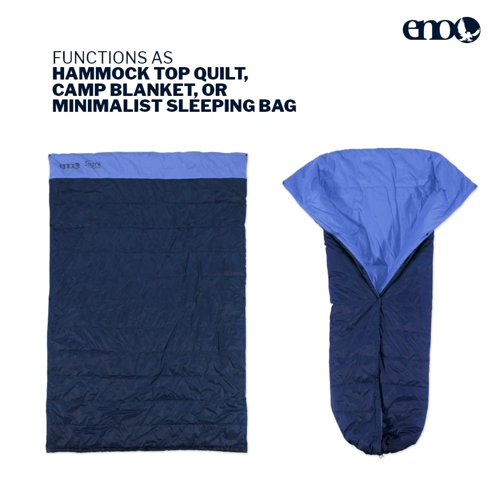 ENO Spark Camp Quilt - Lightweight & Packable Travel Blanket with Recycled Synthetic Insulation for Camping, Hiking, Backpacking | Perfect for Outdoor Adventures, Beach Picnics & Festival Use - Pacific Blue