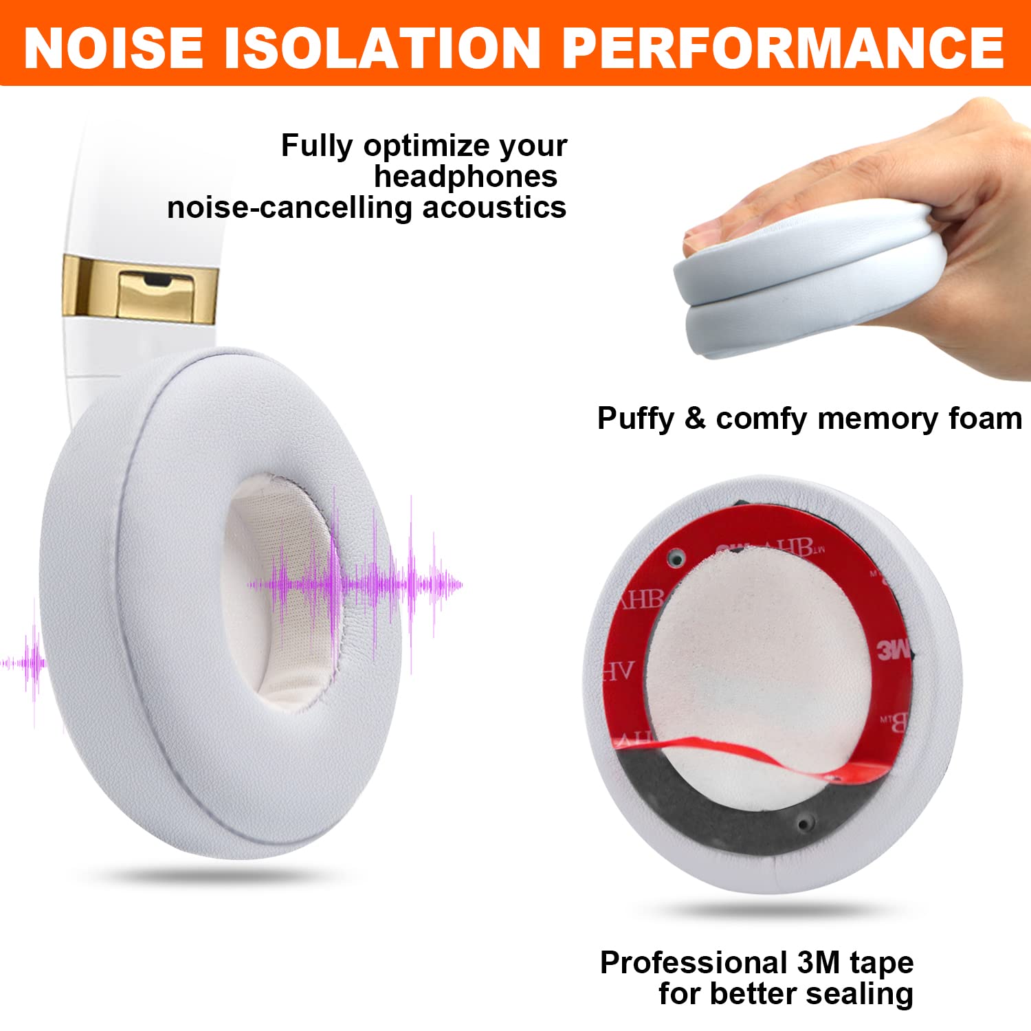 Replacement Earpads for Beats Solo 2 & Solo 3 Wireless Headphones - Soft Protein PU Leather & Memory Foam Cushions (1 Pair, White) | Comfort Upgrade for Music, Gaming & Travel