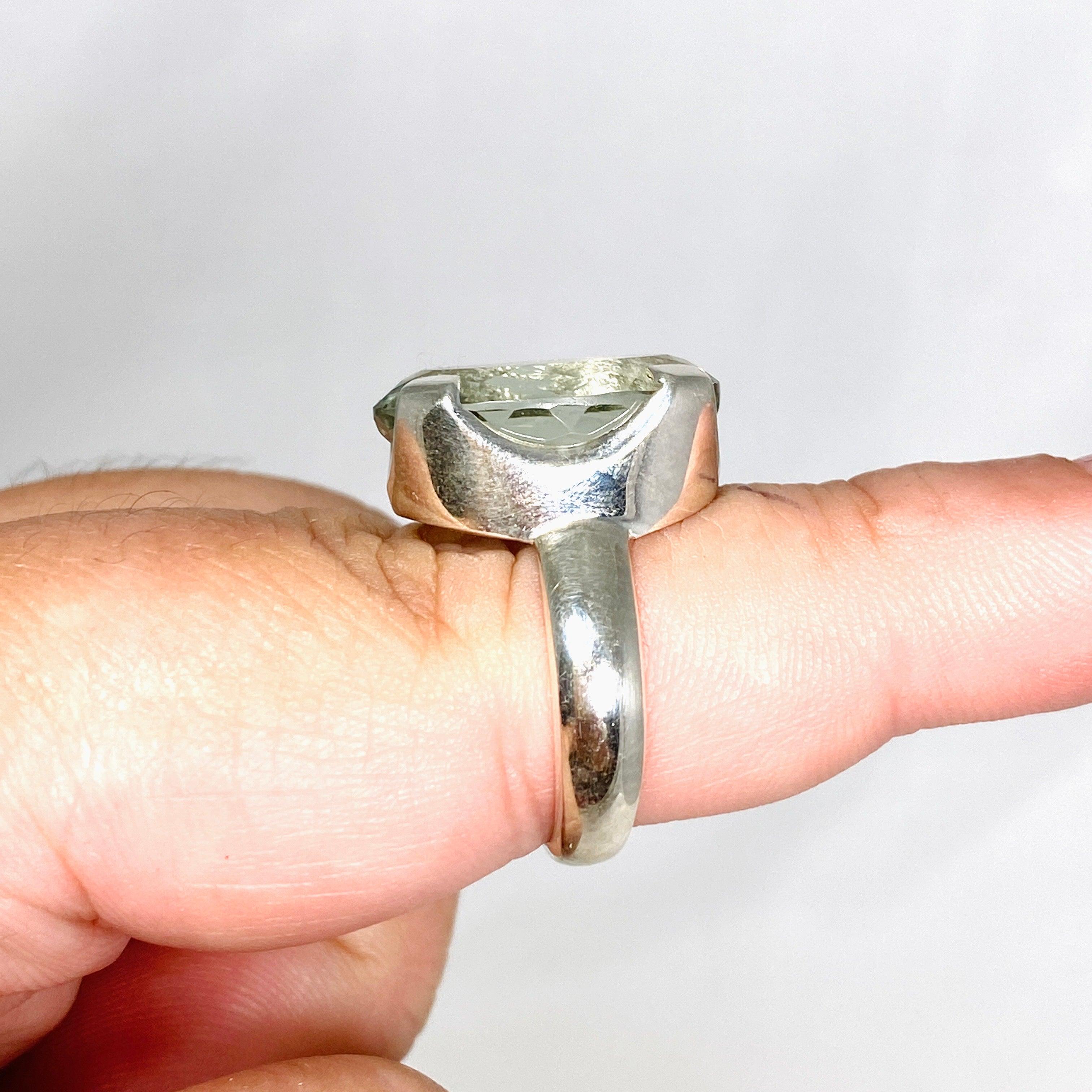 Prasiolite (Green Amethyst) Oval Faceted Ring - Size 8 - KRGJ3169 - Elegant Jewelry for Women, Perfect for Weddings, Parties & Special Occasions