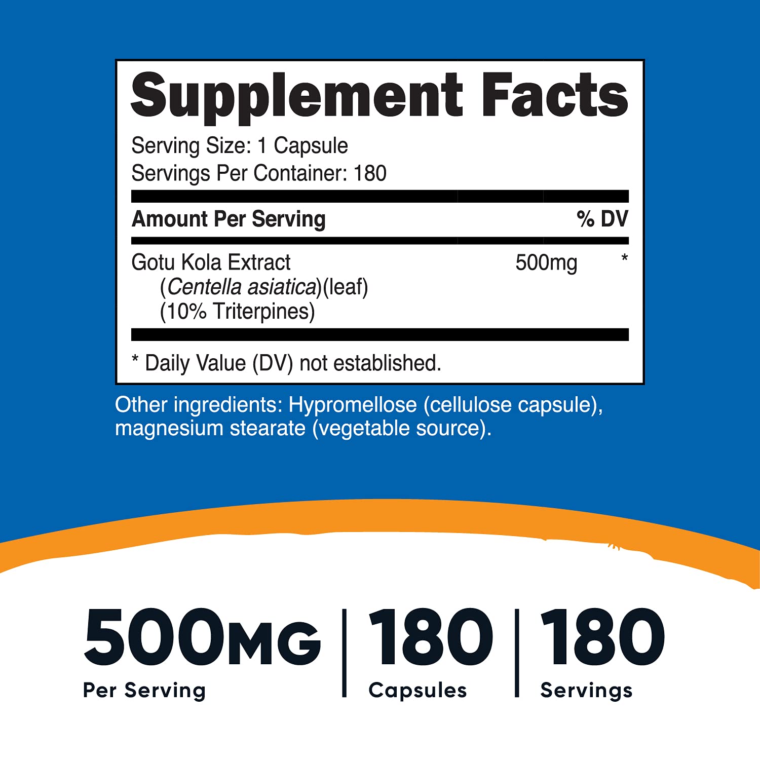 Nutricost Gotu Kola 500mg, 180 Vegetarian Capsules - Gluten Free, Non-GMO Supplement for Memory Support & Stress Relief - Perfect for Daily Wellness Routine