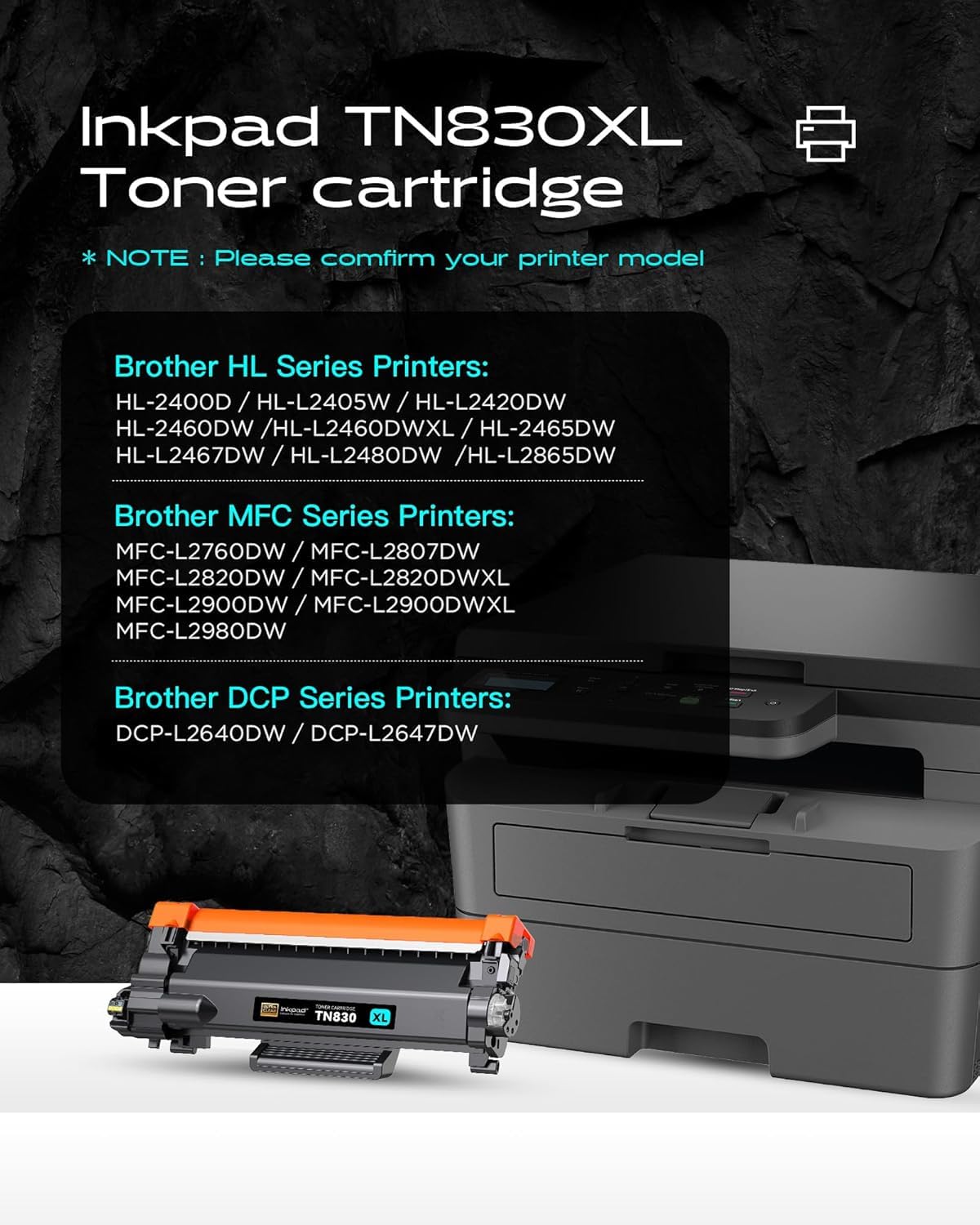 Brother TN830XL Toner Cartridge 2-Pack - Compatible with HL-L2460DW, DCP-L2640DW Printers - for Home & Office Use