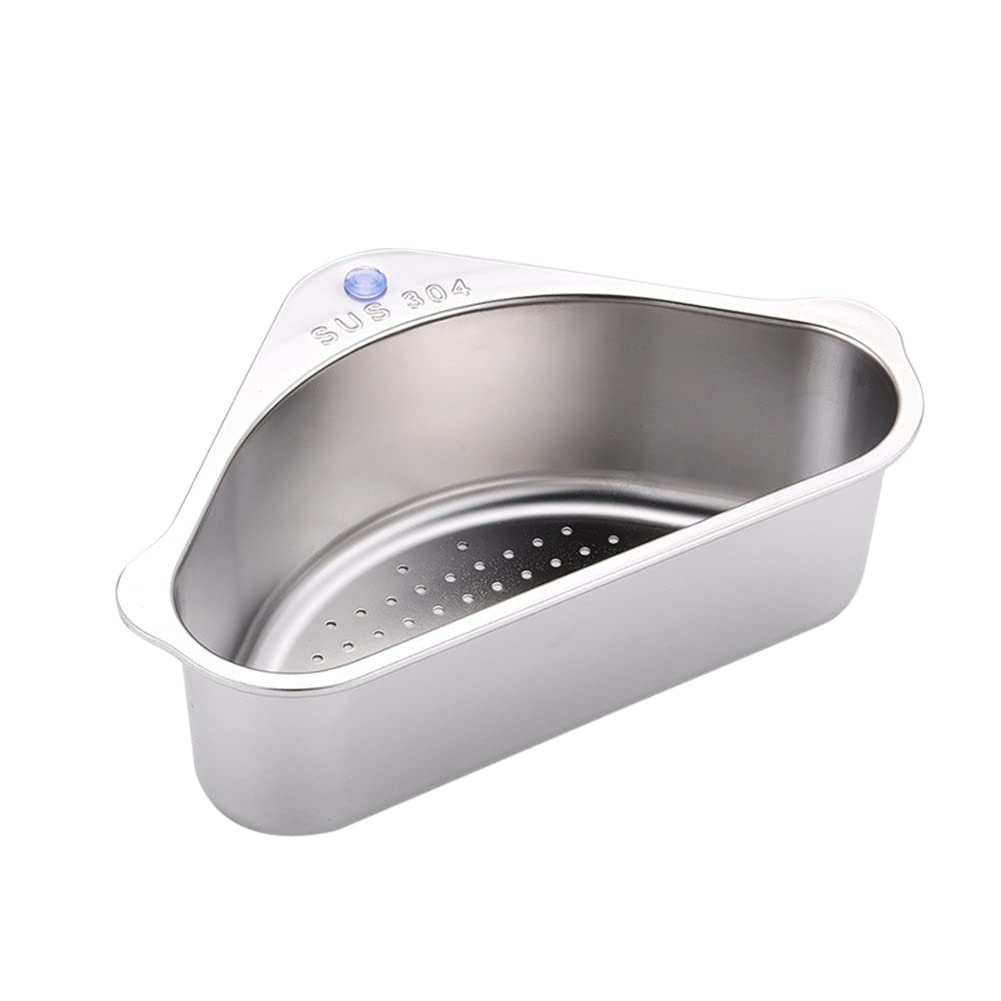 Stainless Steel Triangle Dish Drying Rack - Space Saving Kitchen Sink Drain Basket with Sponge Holder & Strainer - Perfect for Small Kitchens, Apartments, RV Living & Dish Organization