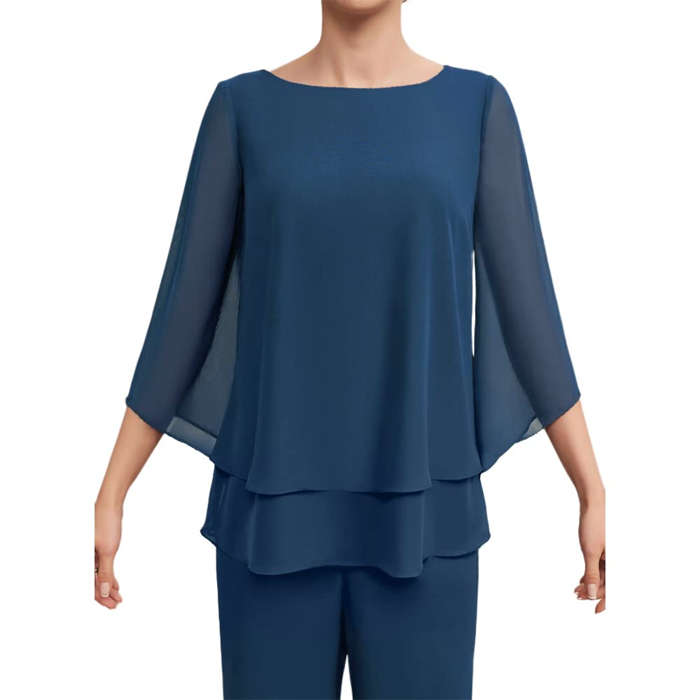 Zongqiven Women's 2-Piece Chiffon Formal Pant Suit - Elegant Wedding Guest Outfit & Evening Dressy Pantsuit for Special Occasions, Parties, and Business Events