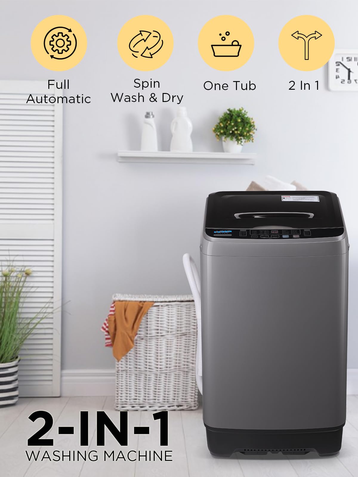 17.7 lbs Full-Automatic Portable Washing Machine with LED Display & Drain Pump - 10 Wash Programs, 8 Water Levels, Compact Laundry Washer for Apartments, RVs, Dorms (Grey) - Perfect for Small Spaces & Travel Use