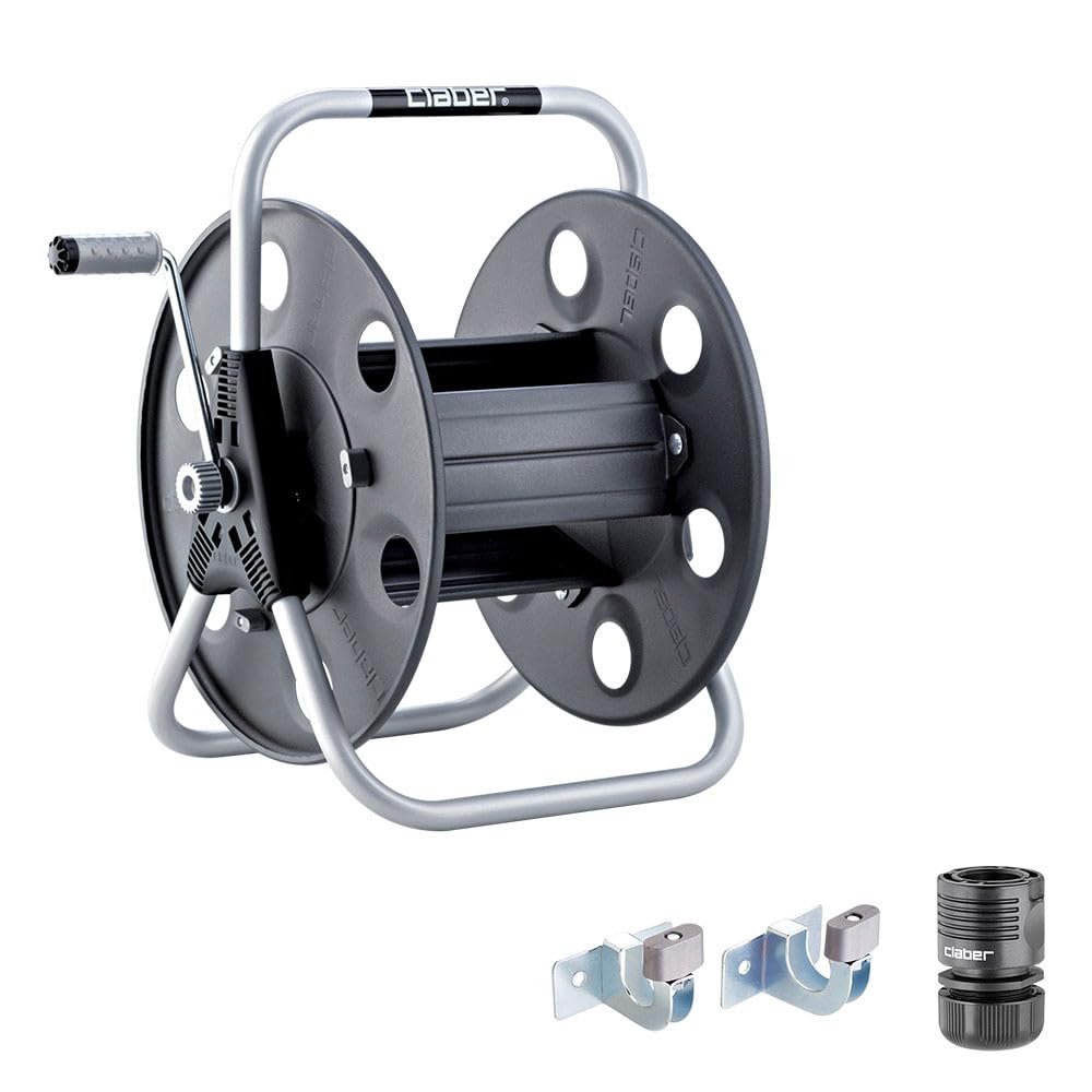 Claber Metal 40 Ground Hose Reel - Heavy Duty Garden Hose Storage with Wall Mount - Perfect for Lawn Care, Car Washing & Outdoor Watering