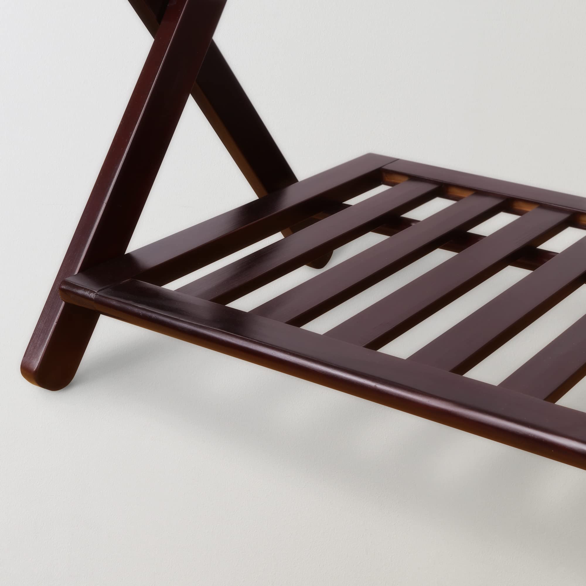 Stylish Espresso Wooden Luggage Rack with Storage Shelf - Perfect for Bedroom, Entryway, or Hotel Room Organization