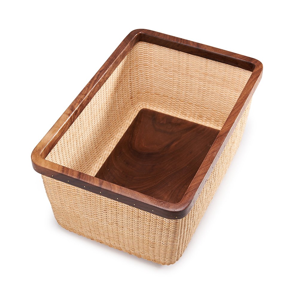 Nantucket Basket - Handwoven Rattan & Solid Wood Storage Basket for Jewelry, Fruits & Home Decor | Modern Square Woven Box for Living Room, Table & Organizing