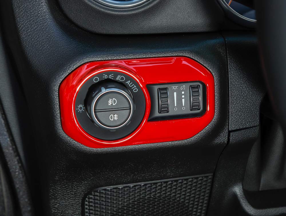 Red ABS Car Headlight Control Panel Sticker Frame Cover Trim for Jeep Wrangler JL & JT Gladiator (2018-2023) - Durable Exterior Decoration & Protection for Off-Road Adventures