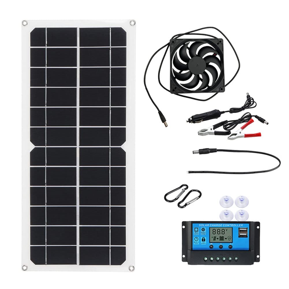 20W Solar Panel Powered Fan Kit - Mini Solar Exhaust Fan for Ventilation in Chicken Coops, Greenhouses, Sheds & Pet Houses | Window Cooling Fan for DIY Projects | Energy Efficient Outdoor Cooling Solution
