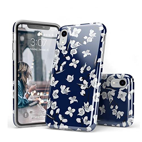 Casely iPhone XR Case - Navy Cherry Blossom Floral Design | Slim Protective Phone Cover for Women & Girls | Perfect for Everyday Use, Work & Travel