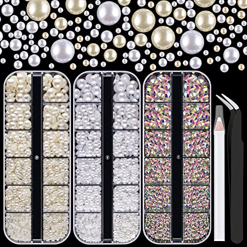 AB Crystals + White & Beige Pearls