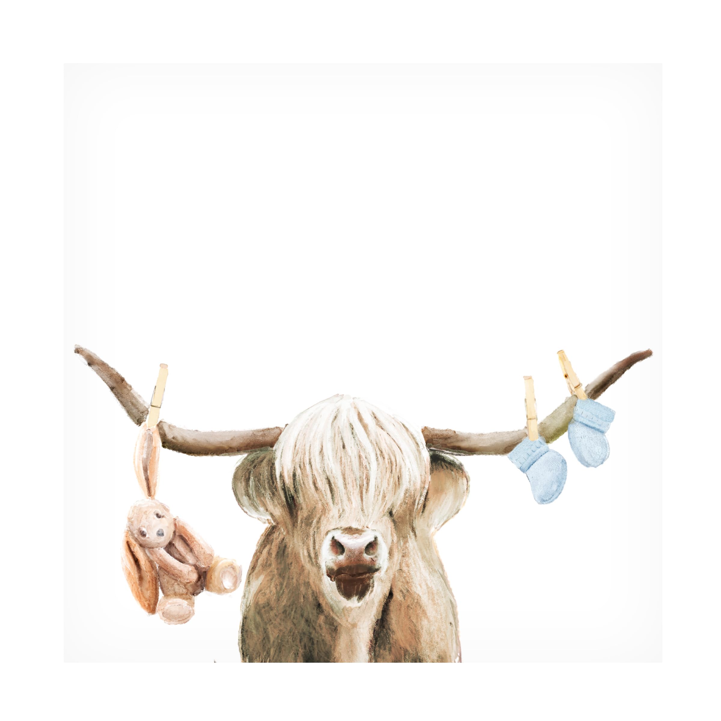 Highland Cow Baby Boy Canvas Art Print by Ali Lynne - Scottish Calf Wall Decor for Nursery, Kids Room & Farmhouse Style Home
