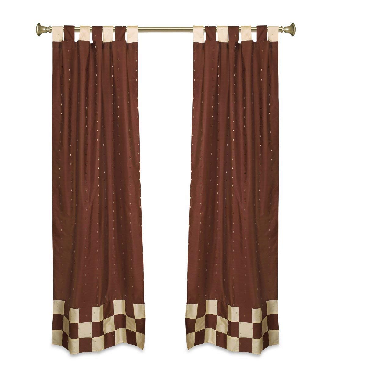 2 Eclectic Brown Indian Sari Tab Top Cafe Curtains 36x36 Inch - Boho Kitchen Window Drapes for Coffee Shops, Restaurants & Home Decor