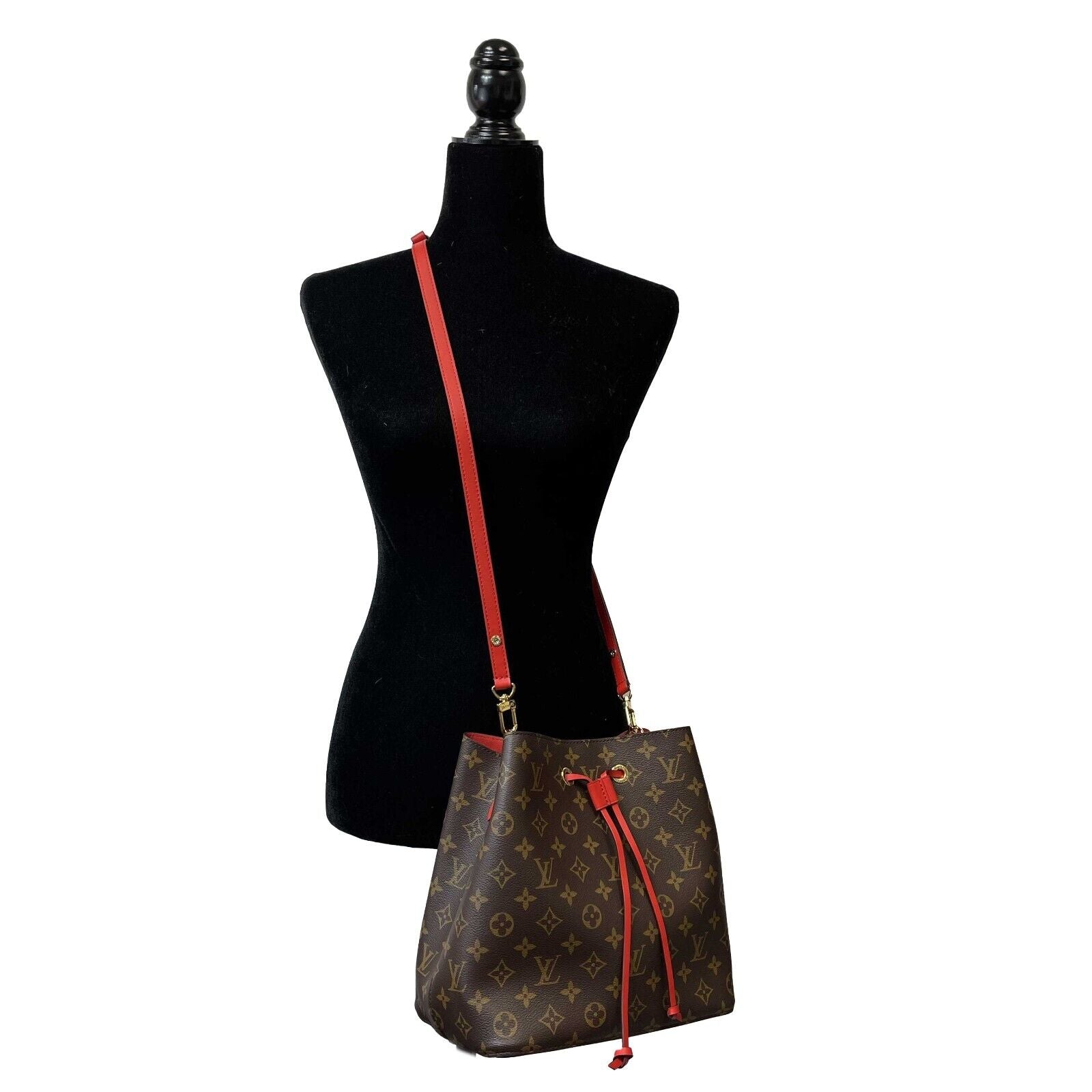Louis Vuitton Neo Noe MM Monogram Shoulder Bag - Brown & Red Coated Canvas Crossbody Purse for Women | Perfect for Work, Travel & Everyday Luxury Fashion Accessory