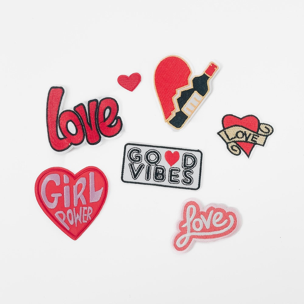 Mini Love Iron On Patch Bundle (7 pcs) - Cute Heart Appliques for DIY Clothes, Bags & Denim - Perfect for Valentine's Day Gifts & Craft Projects