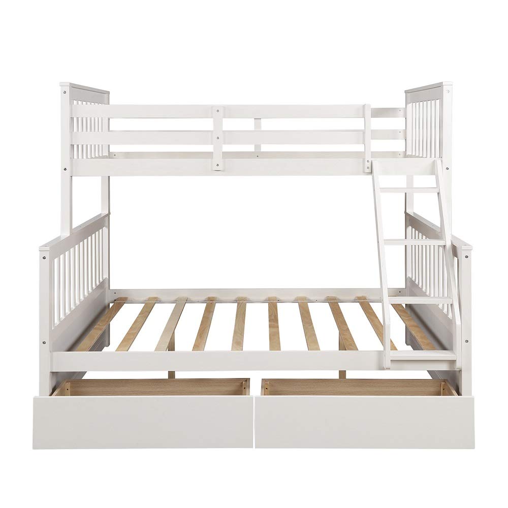 Rhomtree Twin Over Full Bunk Bed for Kids & Teens - Wooden Bed Frame with 2 Storage Drawers, Mattress Foundation - Space-Saving Solution for Boys & Girls Bedrooms (White) - Perfect for Small Rooms, Sleepovers & Shared Kids' Spaces