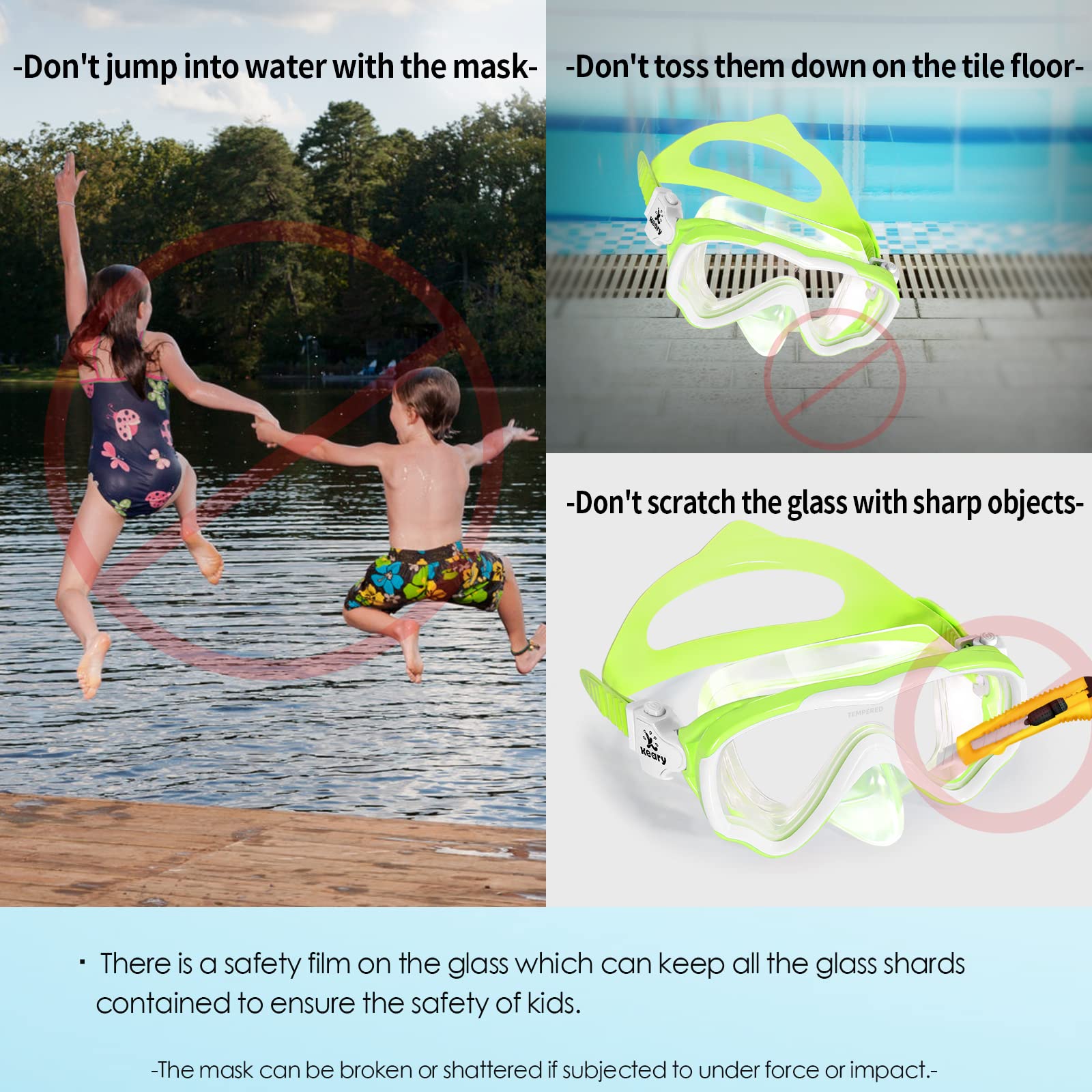Keary Kids Swim Goggles with Nose Cover - Anti-Fog Swimming Mask for Boys & Girls Ages 5-15 - UV Protection Pool & Beach Swim Glasses for Safe Water Play, Snorkeling & Swimming Lessons