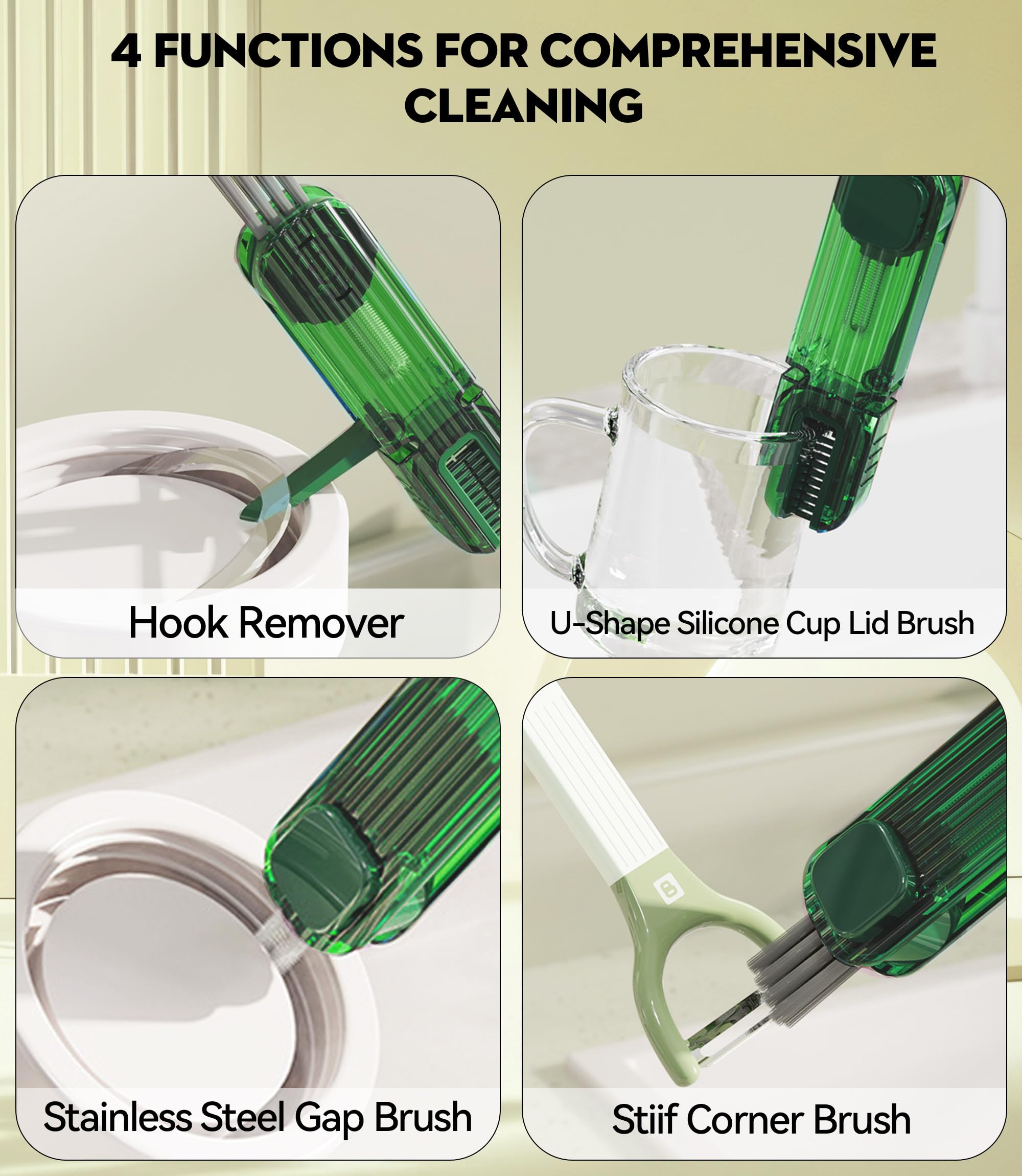 4-in-1 Cup Lid Cleaning Brush - Multifunctional Bottle Cleaner for Home & Kitchen Use