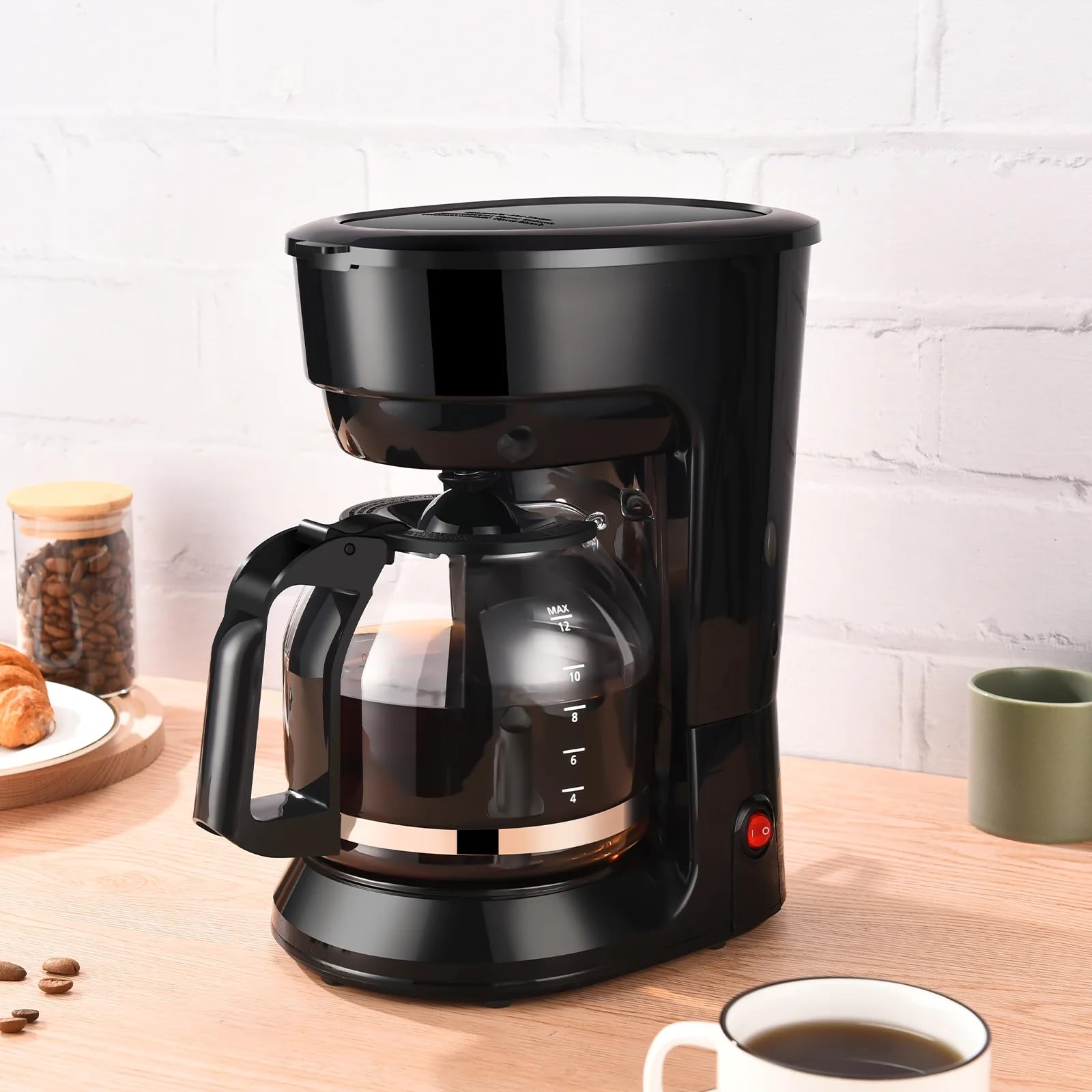 12 Cup Drip Coffee Maker with Auto Shut-Off & Temperature Control - 1.8L Black Coffee Machine for Home, Office, or Restaurant Use