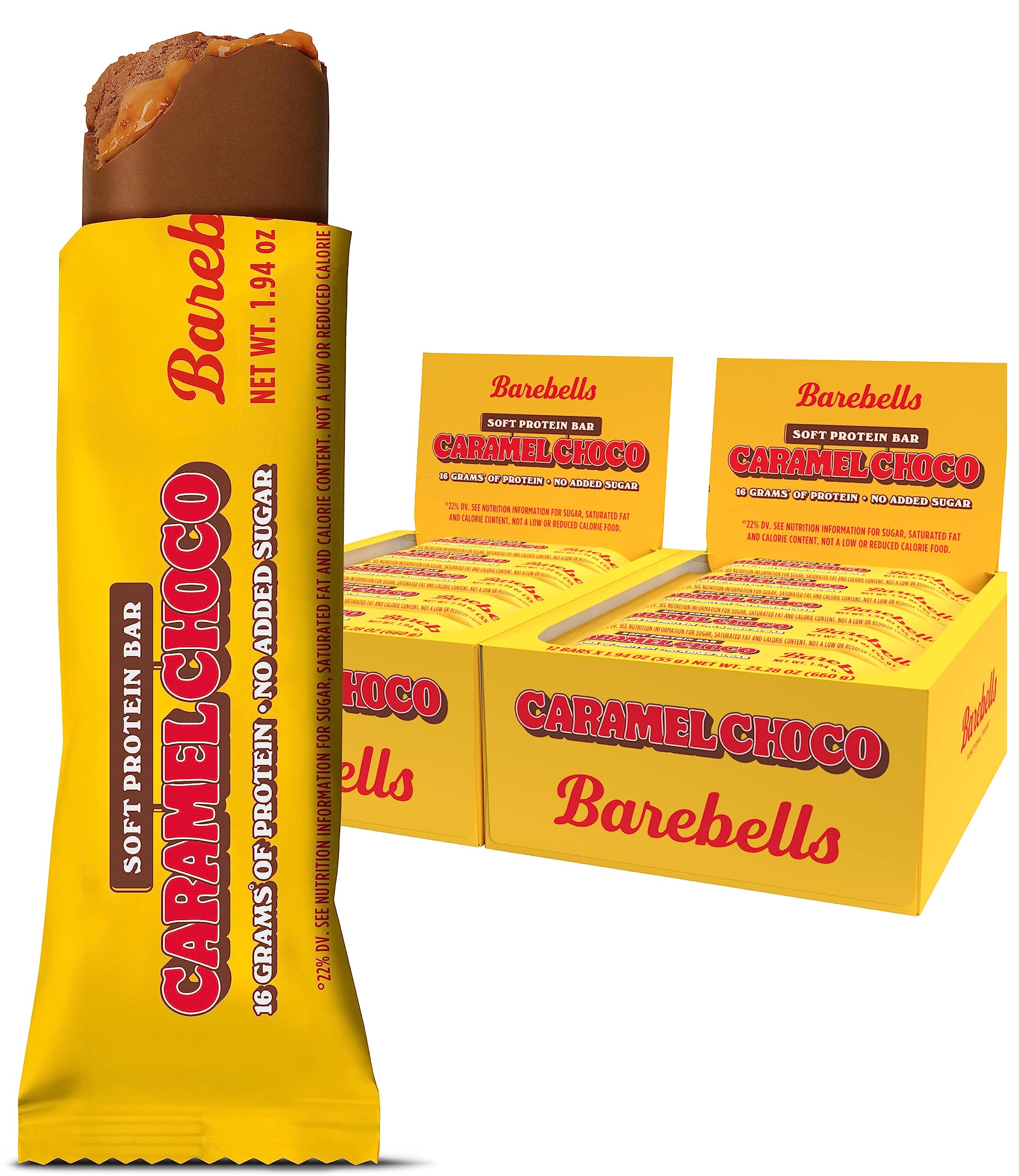 Barebells Soft Protein Bars Caramel Choco - 12 Count, Pack of 2 - High Protein Snack with 16g Protein & Low Sugar (2g) - Fluffy Chocolate Protein Bar for Workout Recovery, Healthy Breakfast & On-the-Go Snacking
