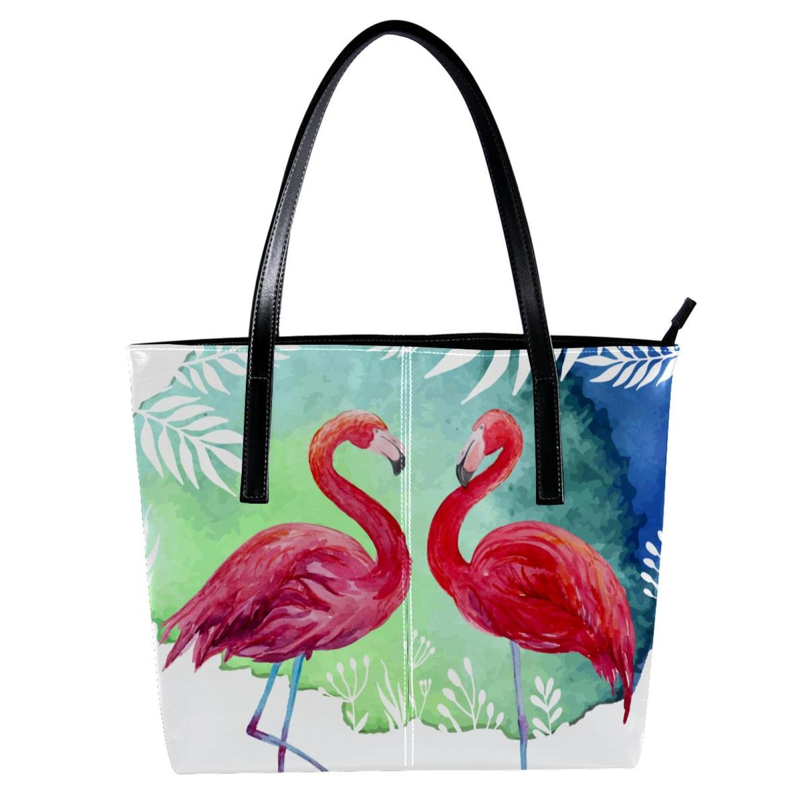 Stylish Watercolor Flamingo Tote Bag for Women - Large Beach Bag, Laptop Shoulder Bag with Zipper - Perfect for Work, Travel & Tropical Vacations