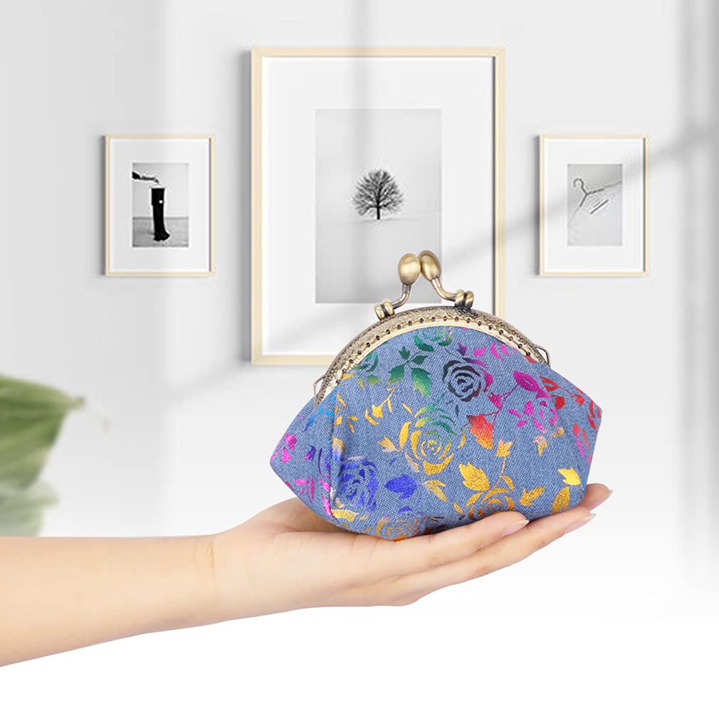 Vintage Rose Pattern Kiss-Lock Coin Purse - Small Change Pouch Wallet for Women & Girls - Perfect for Parties, Gifts, and Everyday Use (Rose Flower Design)