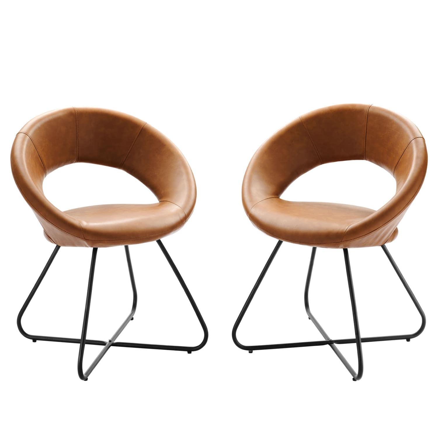 Moday Nouvelle Vegan Leather Dining Chairs Set of 2 - Black & Tan Faux Leather Modern Kitchen Chairs for Dining Room, Restaurant, and Home Decor