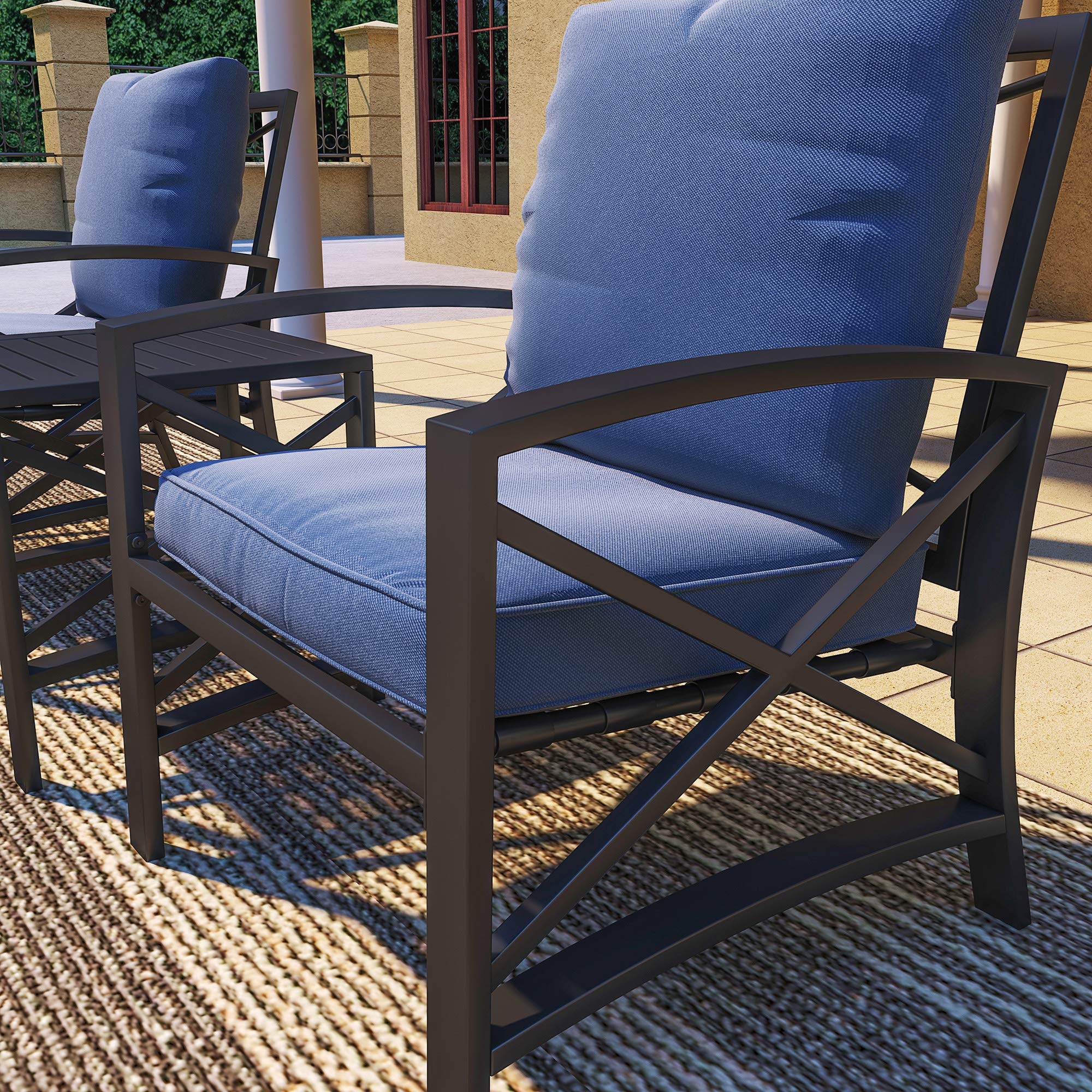 Modern Outdoor Patio Furniture Set - 8-Piece Blue Metal Sectional Sofa with Loveseat, Cushioned Chairs, Coffee Table & Side Tables | Durable Weather-Resistant Conversation Set for Garden, Backyard, Poolside & Patio Relaxation