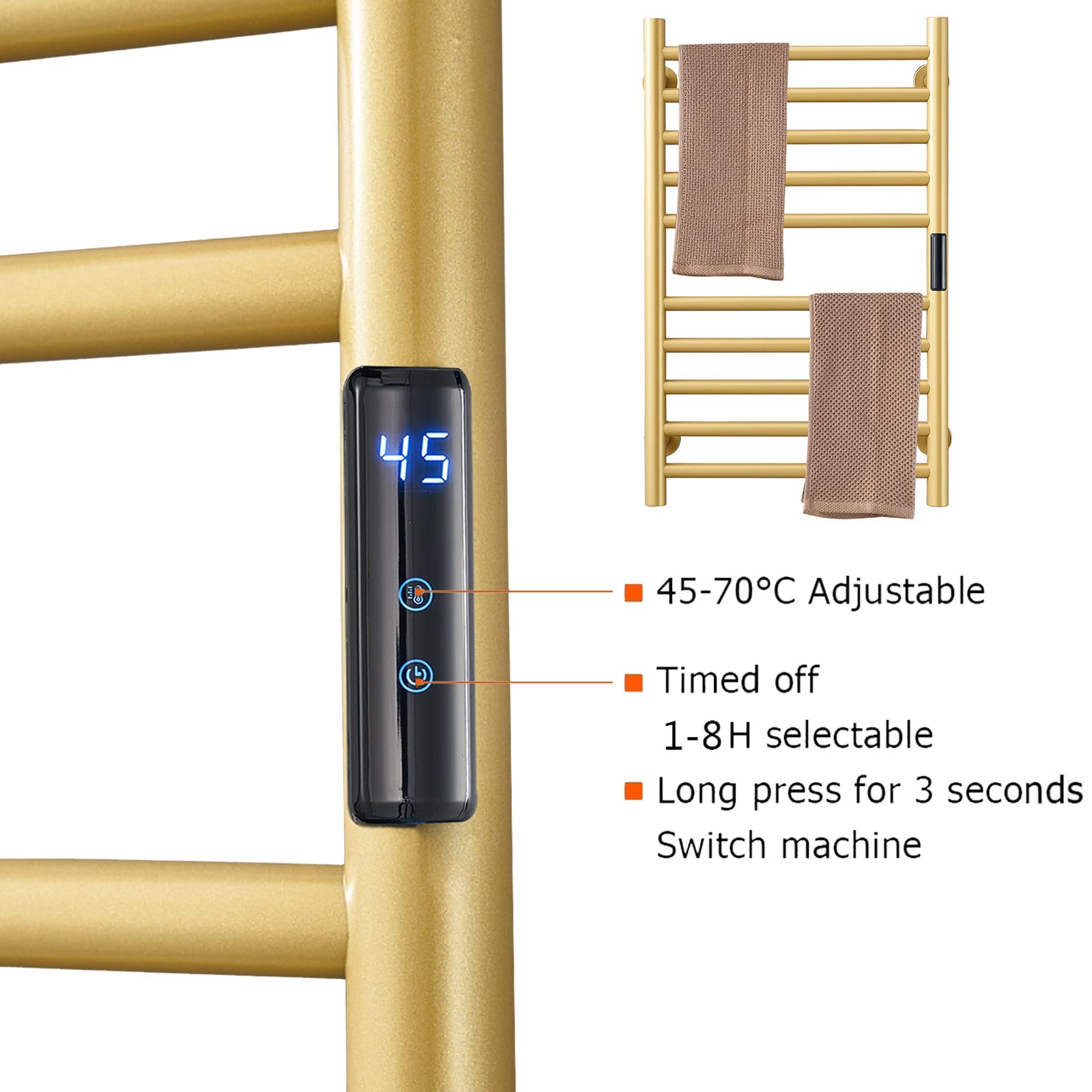 Premium 10-Bar Stainless Steel Electric Heated Towel Warmer with Built-in Timer & Temperature Control - Gold Bathroom Towel Rack for Spa-Like Luxury, Fast Drying & Warm Towels - Perfect for Bathrooms, Master Suites & Luxury Hotels (Hardwired Installation)