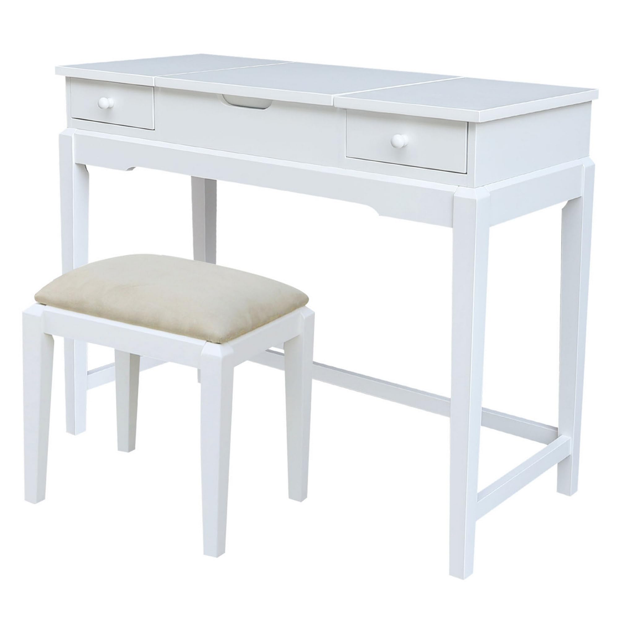 IC International Concepts Vanity Table with Vanity Bench - Snow White | Elegant Dressing Table Set with Stool for Bedroom, Makeup & Beauty Station | Perfect for Home Decor, Bridal Suite & Boudoir Organization