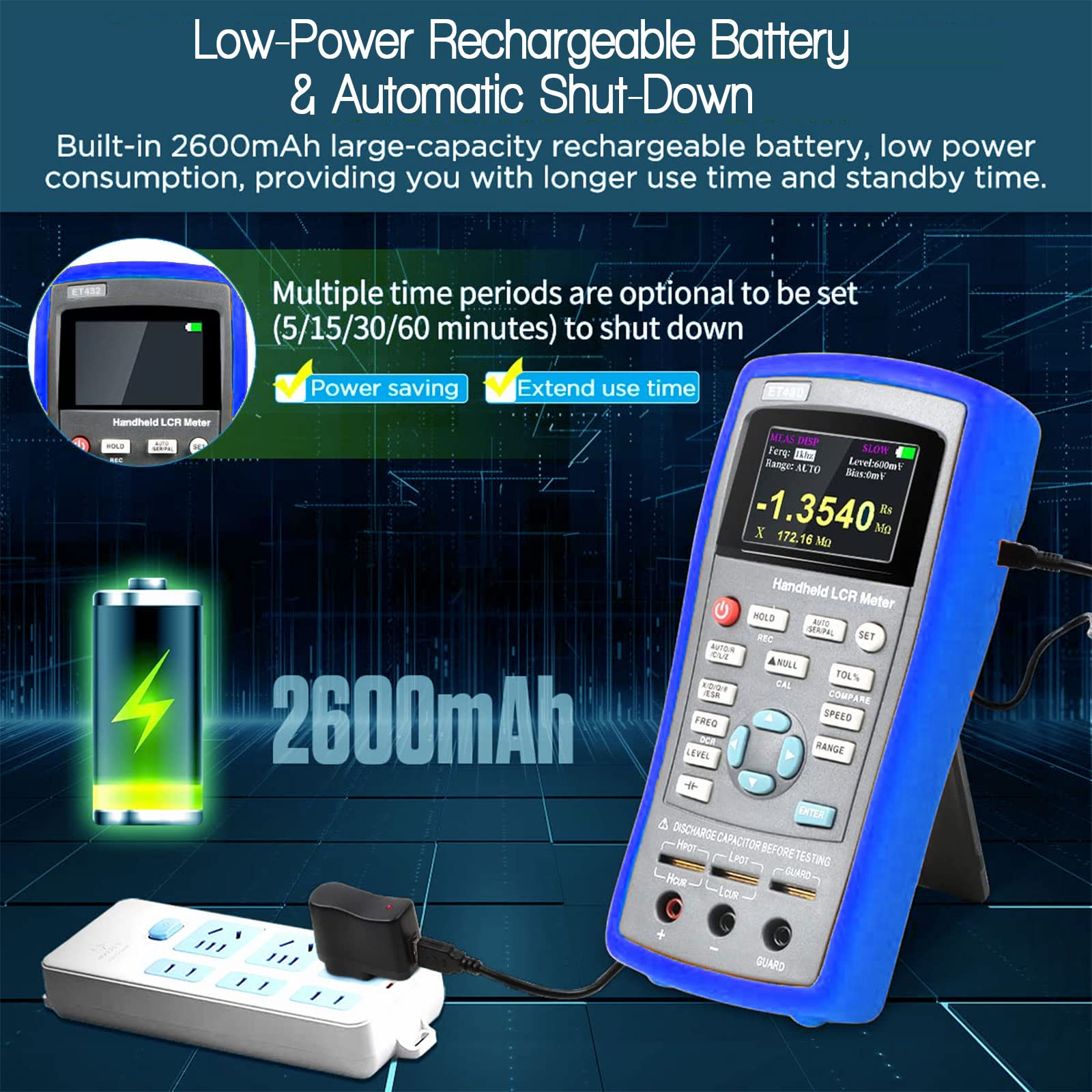 ET431 Handheld Digital LCR Meter with 0.2% Accuracy, TFT Display - Portable Capacitance, Inductance, Resistance & Transistor Tester - Rechargeable Multifunction Multimeter for Electronics Repair, Circuit Testing & Component Analysis
