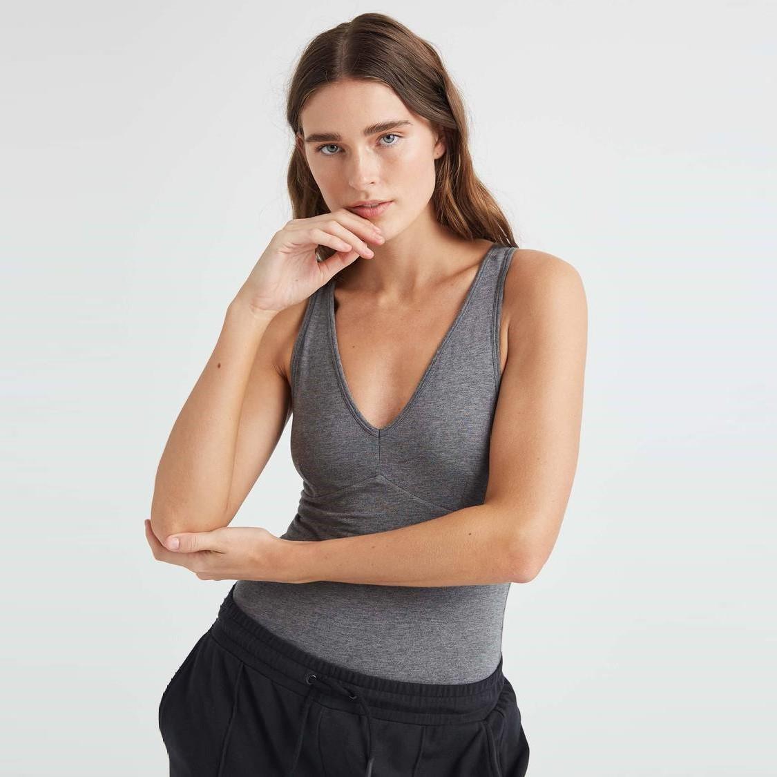 Women's Seamless Bodysuit - Soft Stretch Comfort Fit in Charcoal Gray for Layering, Workout & Everyday Wear